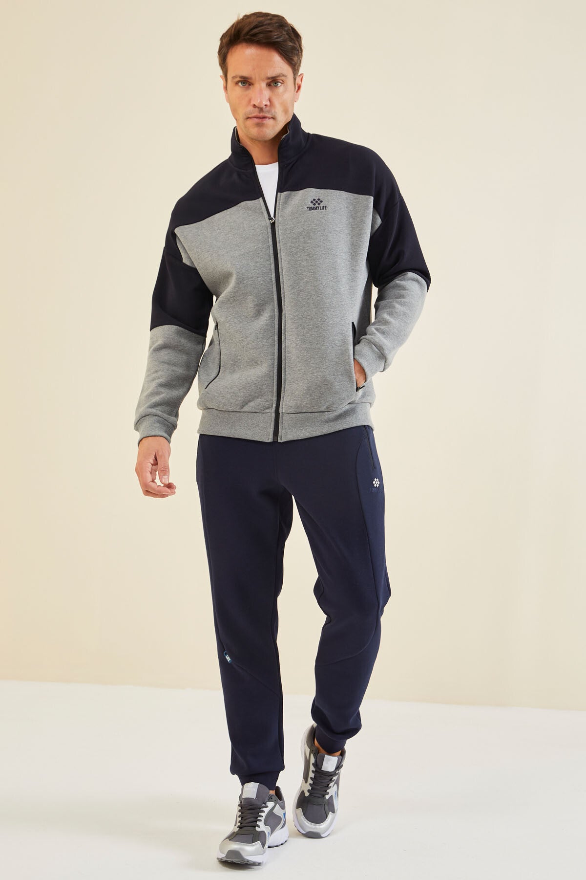 Gri Melanj Fermuarlı Erkek Sweatshirt - 88314