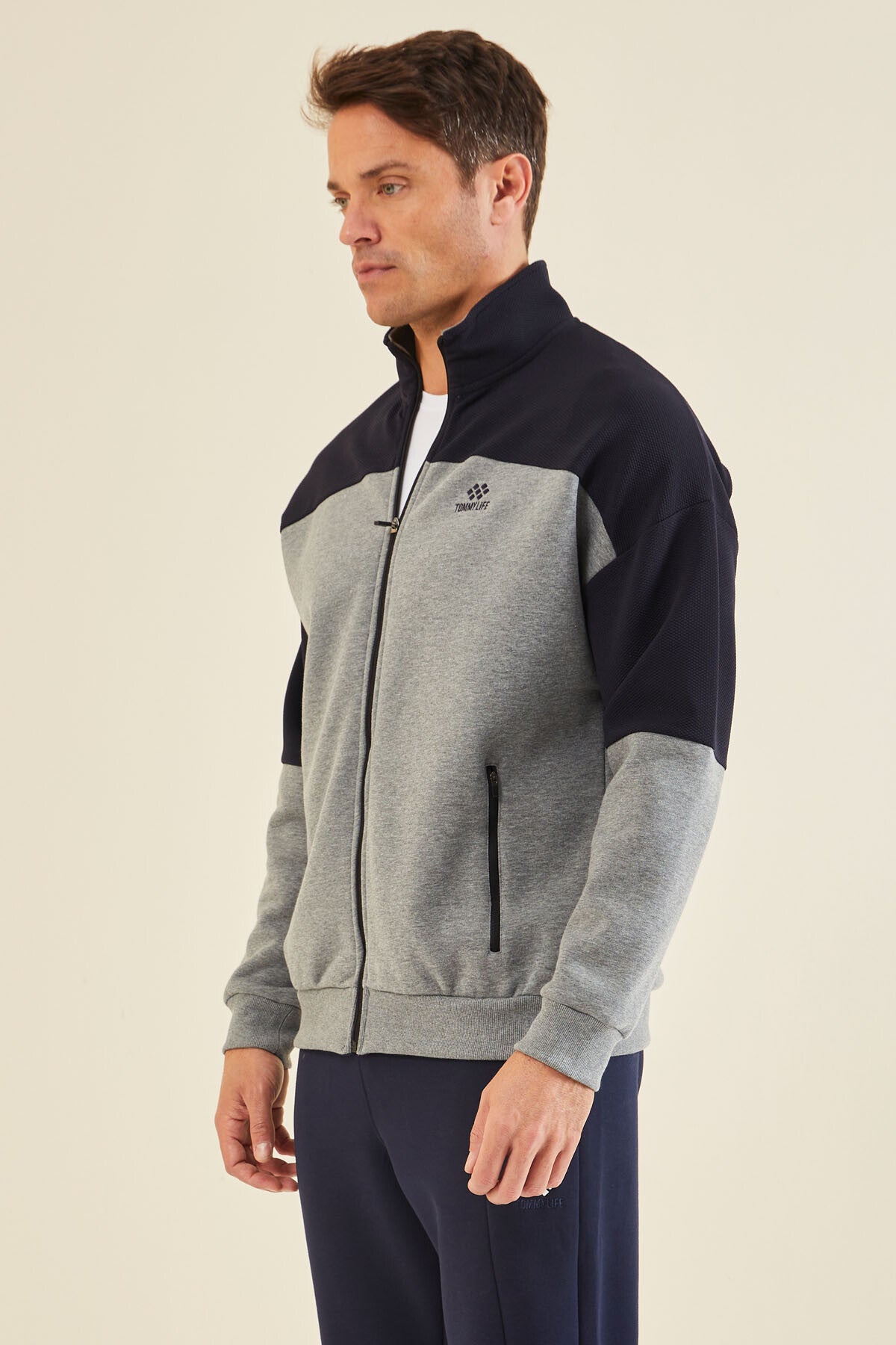 Gri Melanj Fermuarlı Erkek Sweatshirt - 88314