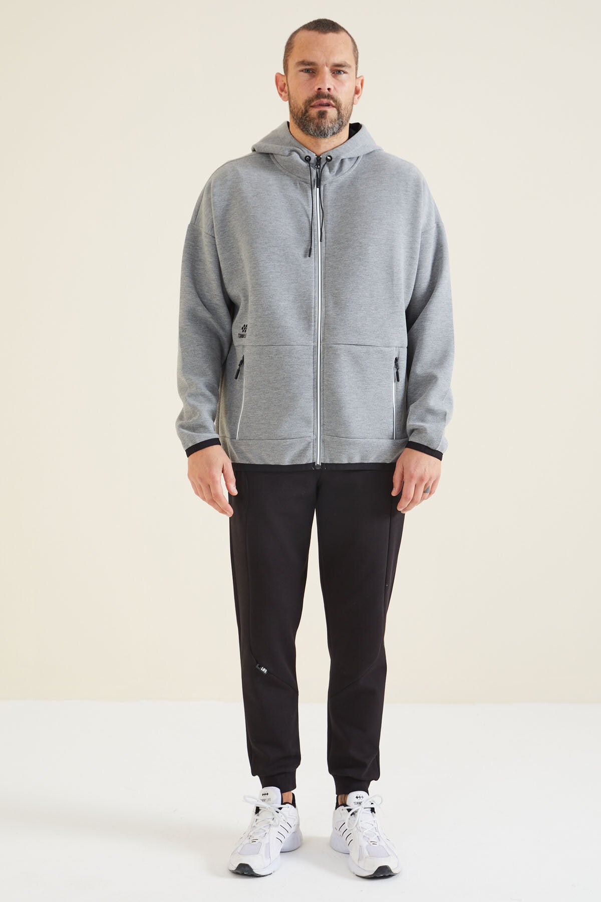 Gri Melanj Kapüşonlu  Gizli Cep Detaylı Erkek Sweatshirt - 88288