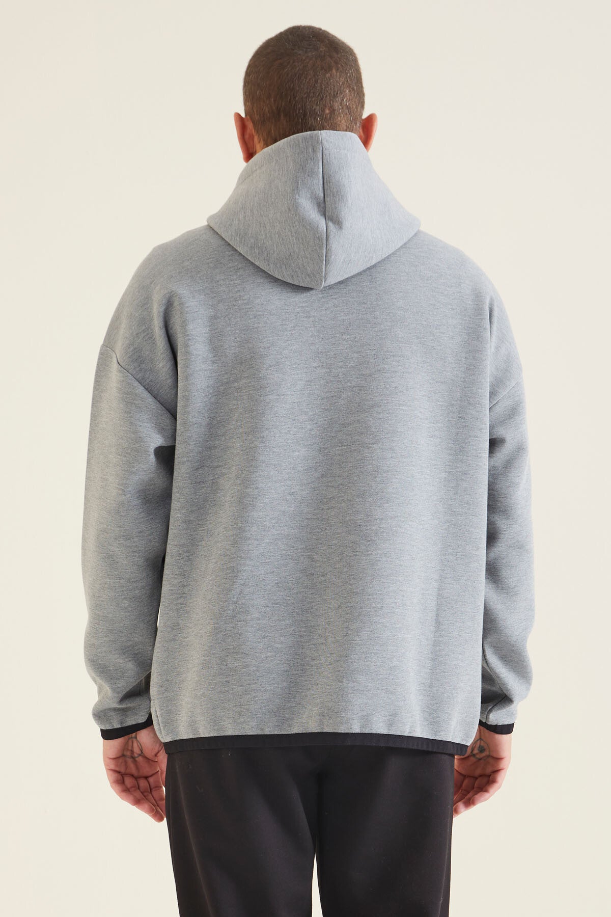 Gri Melanj Kapüşonlu  Gizli Cep Detaylı Erkek Sweatshirt - 88288