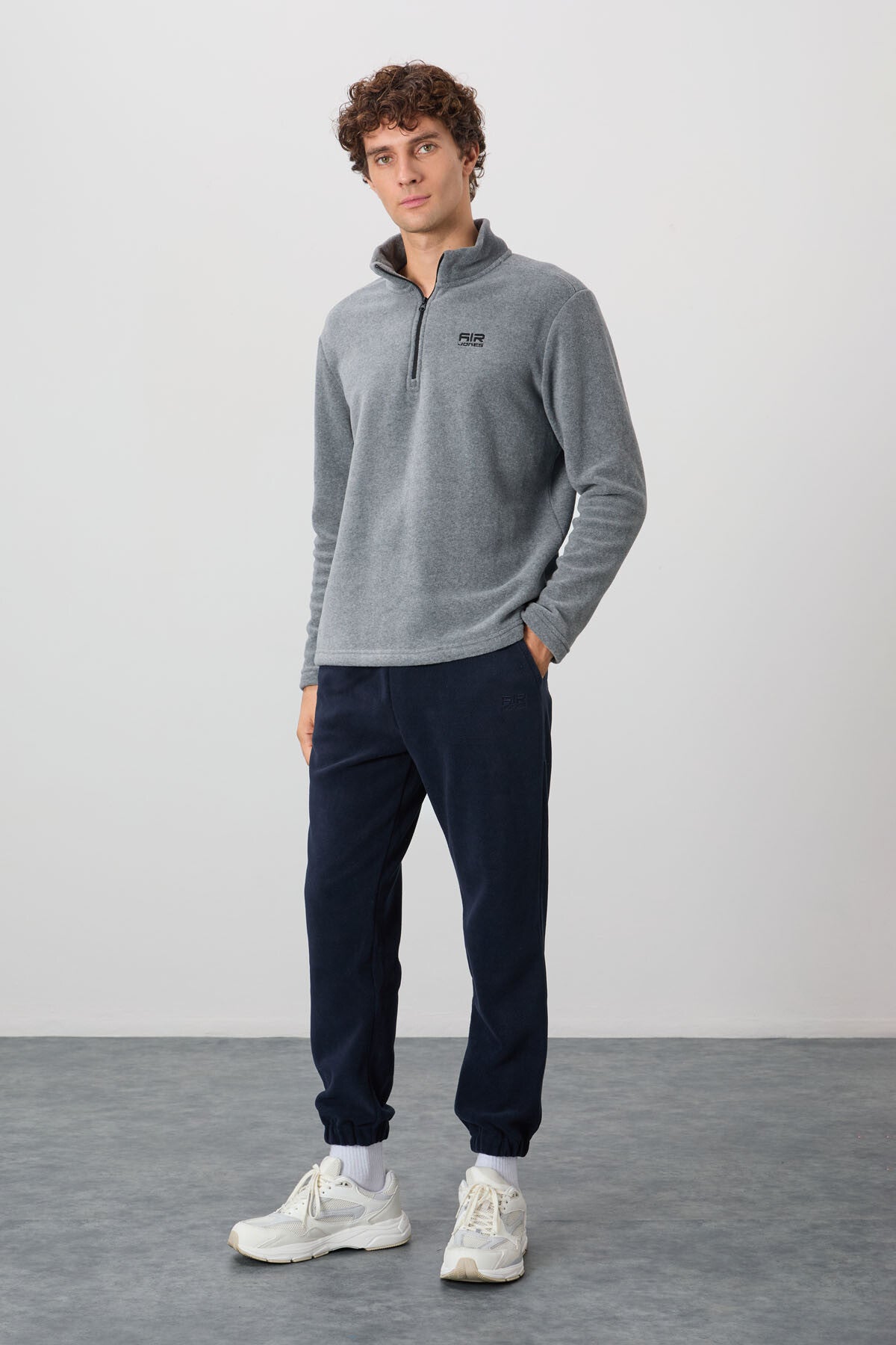 River Gri Melanj Dik Yaka Erkek Polar Sweatshirt - 88310