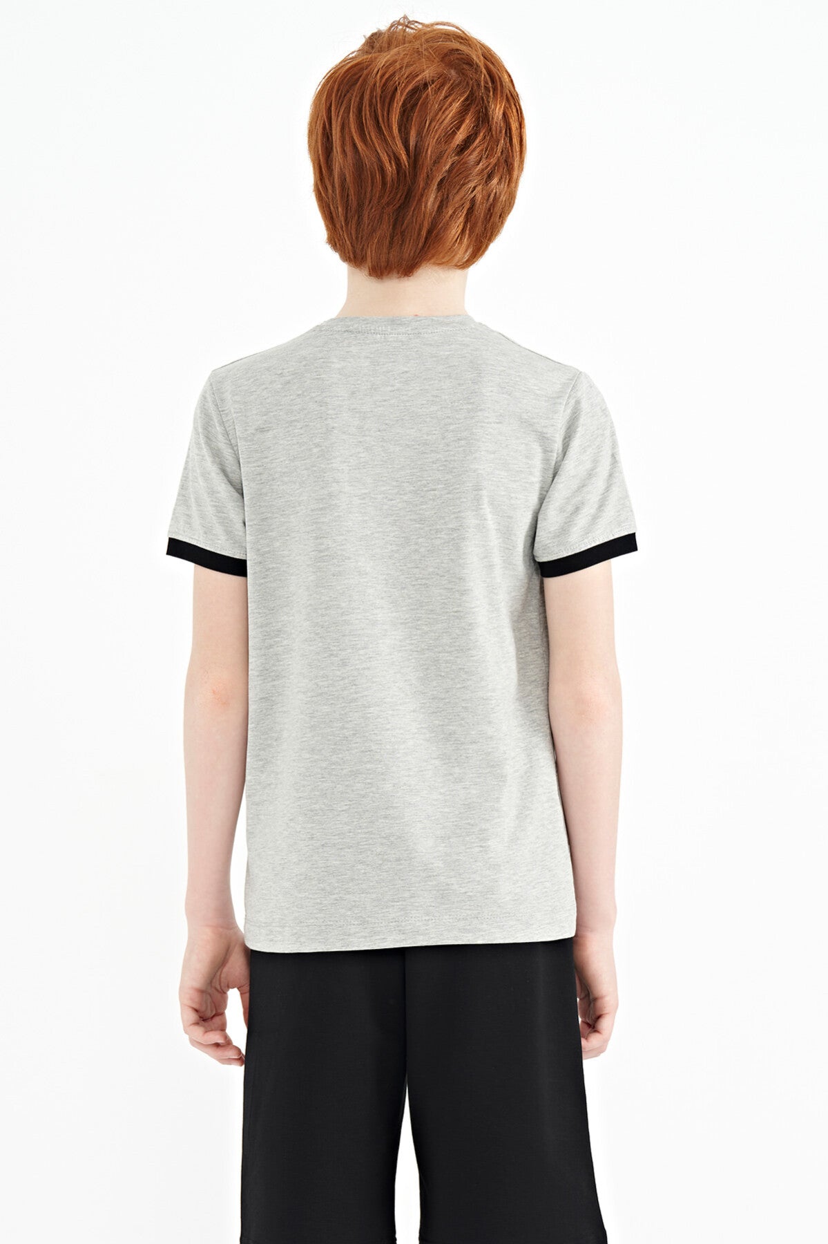 Gri Melanj Minimal Yazı Baskılı Standart Kalıp O Yaka Erkek Çocuk T-Shirt - 11132