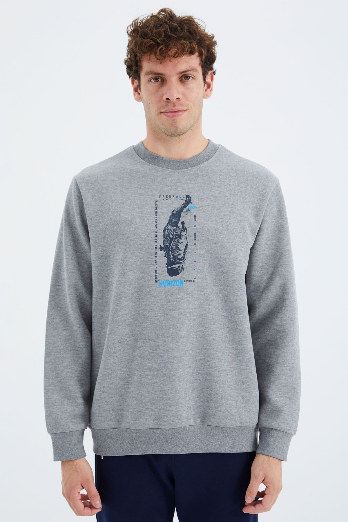 Gri Melanj O Yaka Baskı Detaylı Rahat Kalıp Erkek Sweatshirt - 88283
