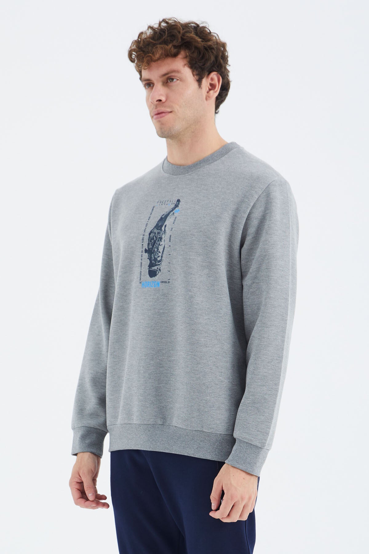 Gri Melanj O Yaka Baskı Detaylı Rahat Kalıp Erkek Sweatshirt - 88283