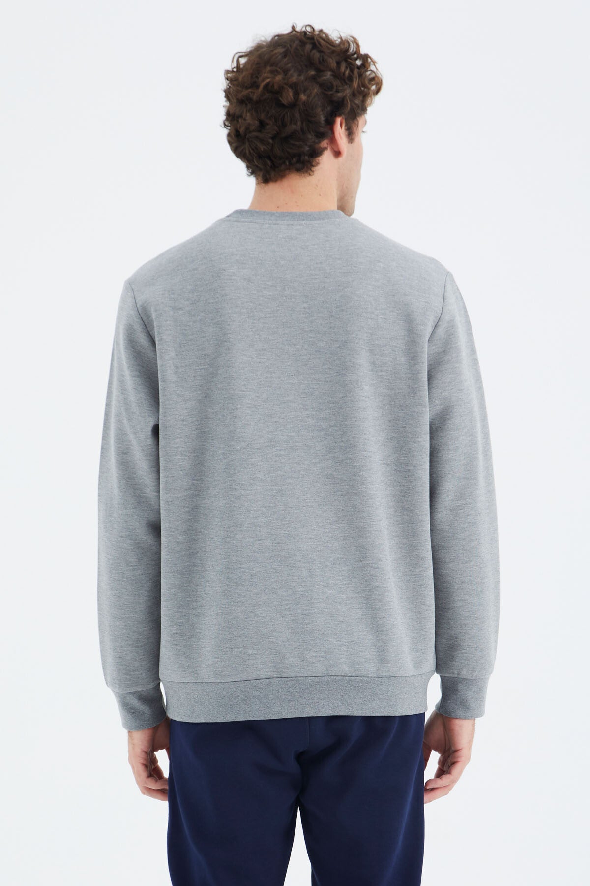 Gri Melanj O Yaka Baskı Detaylı Rahat Kalıp Erkek Sweatshirt - 88283