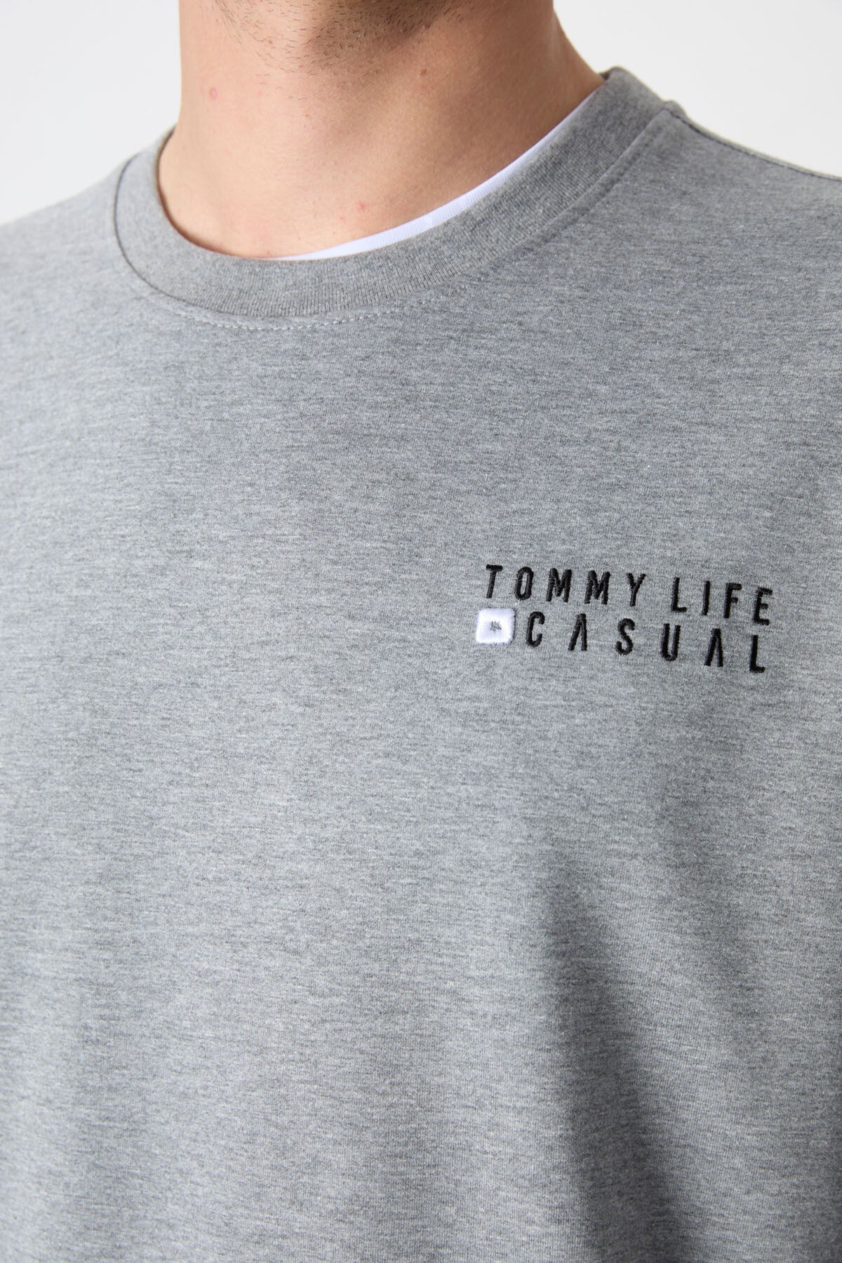 Gri Melanj - Siyah Casual O Yaka Lastik Paça Pamuklu Erkek Oversize Eşofman Takımı - 85120