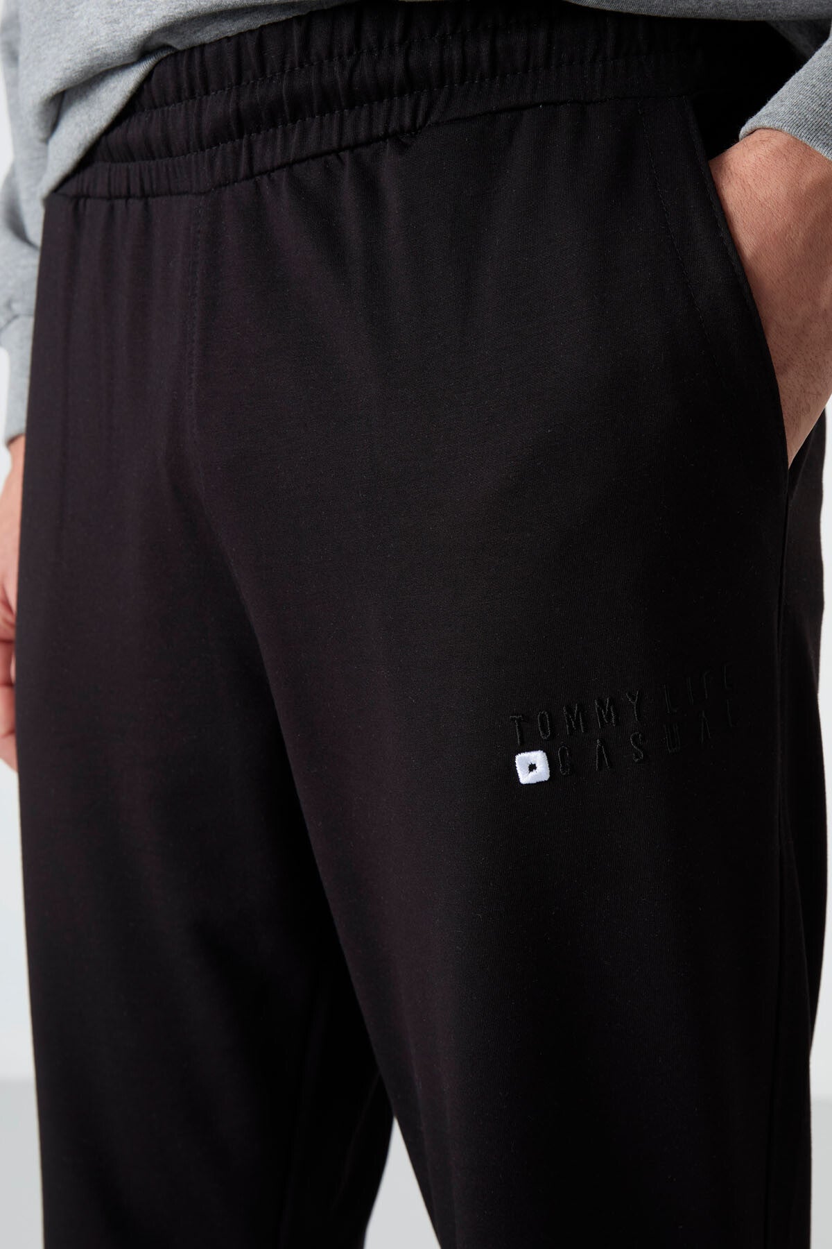 Gri Melanj - Siyah Casual O Yaka Lastik Paça Pamuklu Erkek Oversize Eşofman Takımı - 85120