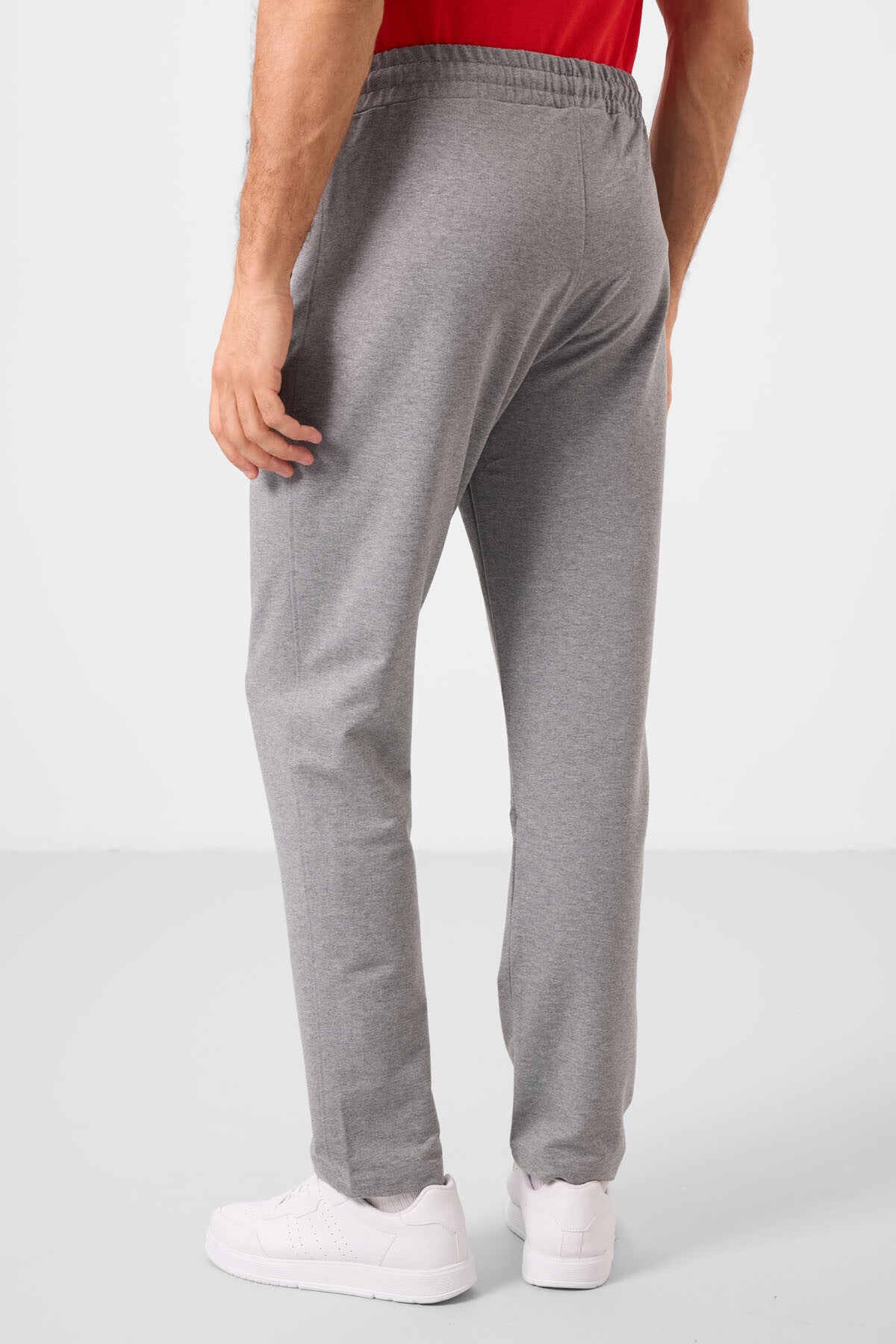 Gri Melanj - Siyah Fermuar Cepli Dar Kalıp Klasik Paça Erkek Eşofman Alt - 84649