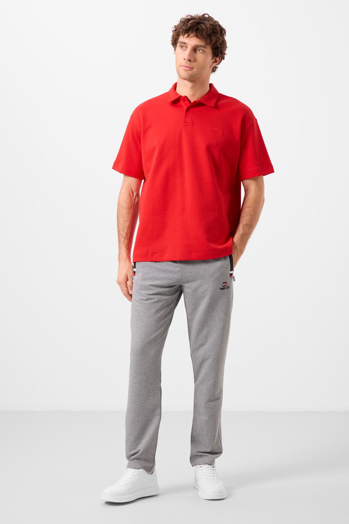 Gri Melanj - Siyah Fermuar Cepli Dar Kalıp Klasik Paça Erkek Eşofman Alt - 84649