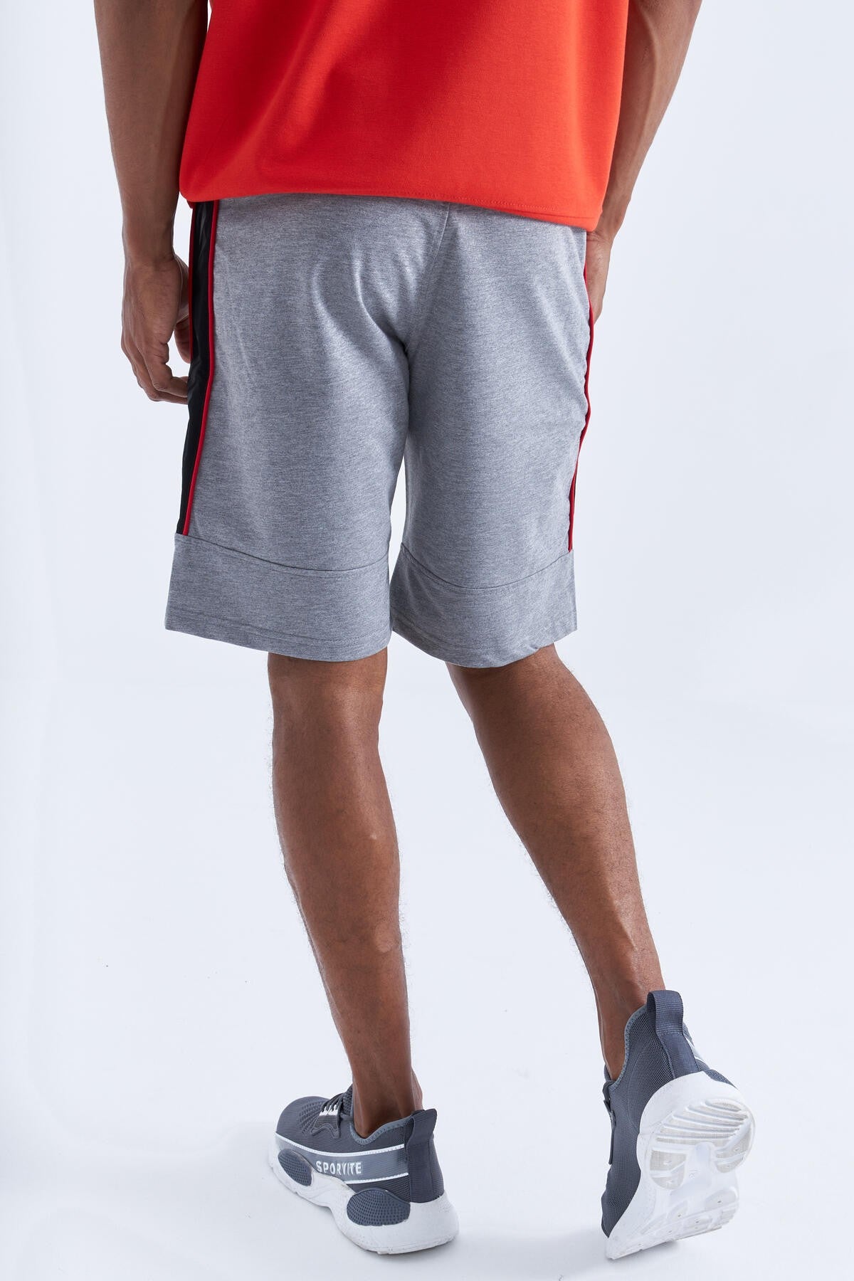 Gri Melanj Yan Şeritli Standart Kalıp Erkek Şort - 81148