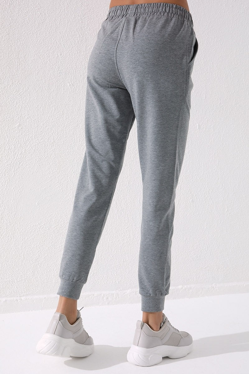 Gri Melanj Yüksek Bel Jogger Rahat Form Manşetli Kadın Eşofman Alt - 94561