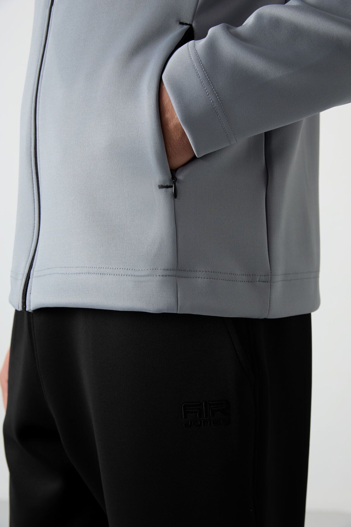 Bran Gri - Siyah Scuba Kumaş Erkek Eşofman Takım - 85199