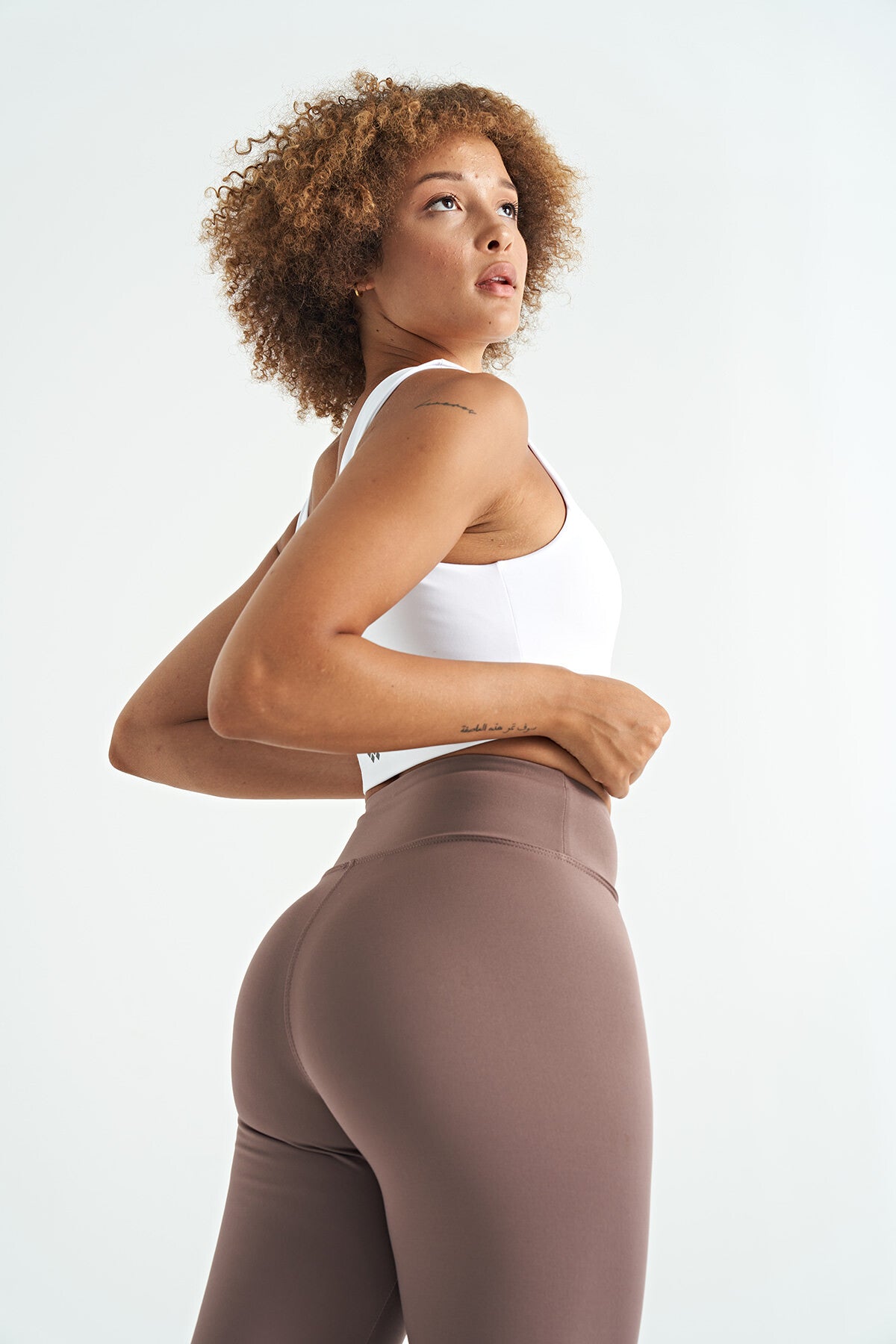 Gül Kurusu Arka Paça Renk Bloklu Slim Fit Yüksek Bel Kadın Tayt  - 94635