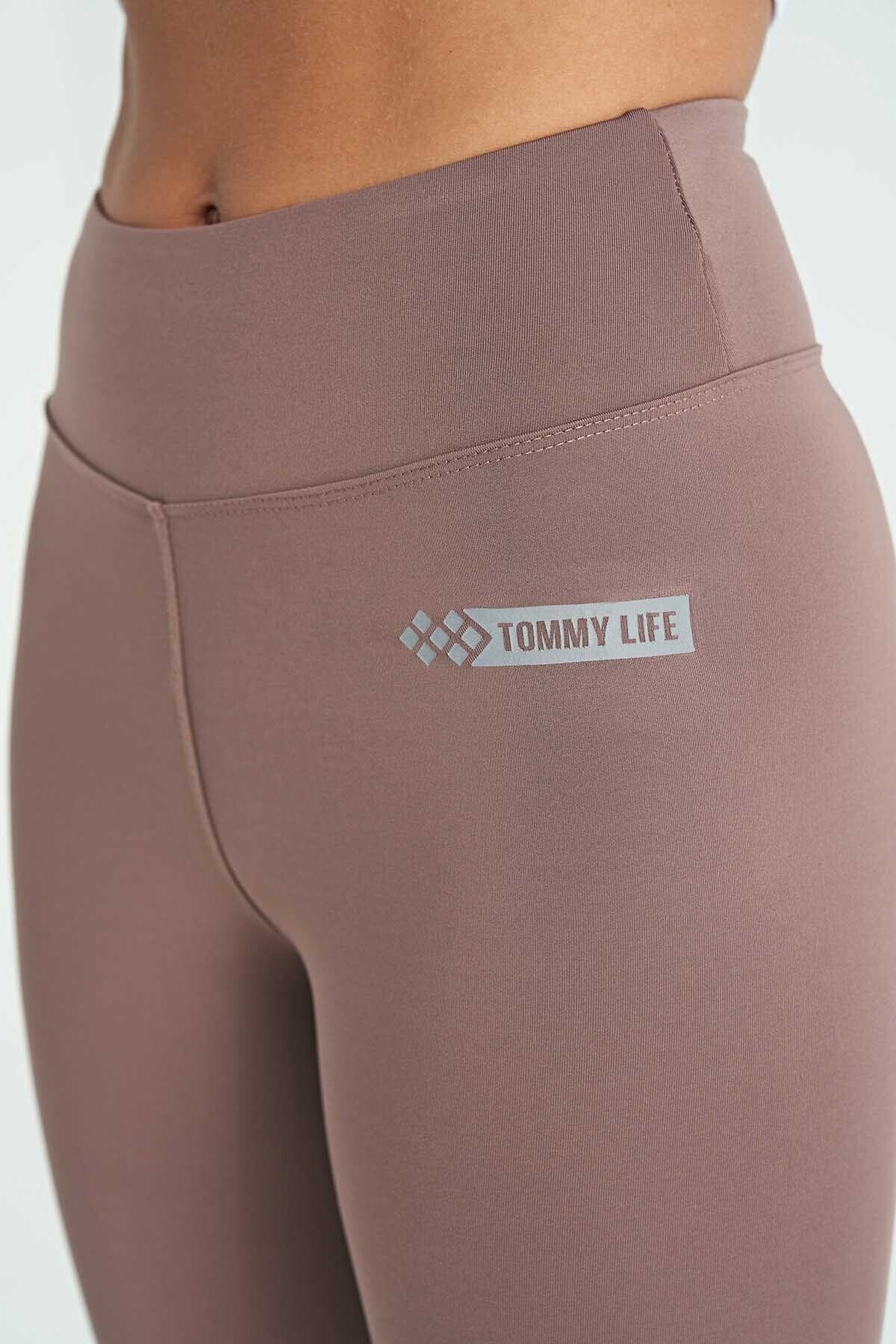 Gül Kurusu Arka Paça Renk Bloklu Slim Fit Yüksek Bel Kadın Tayt  - 94635