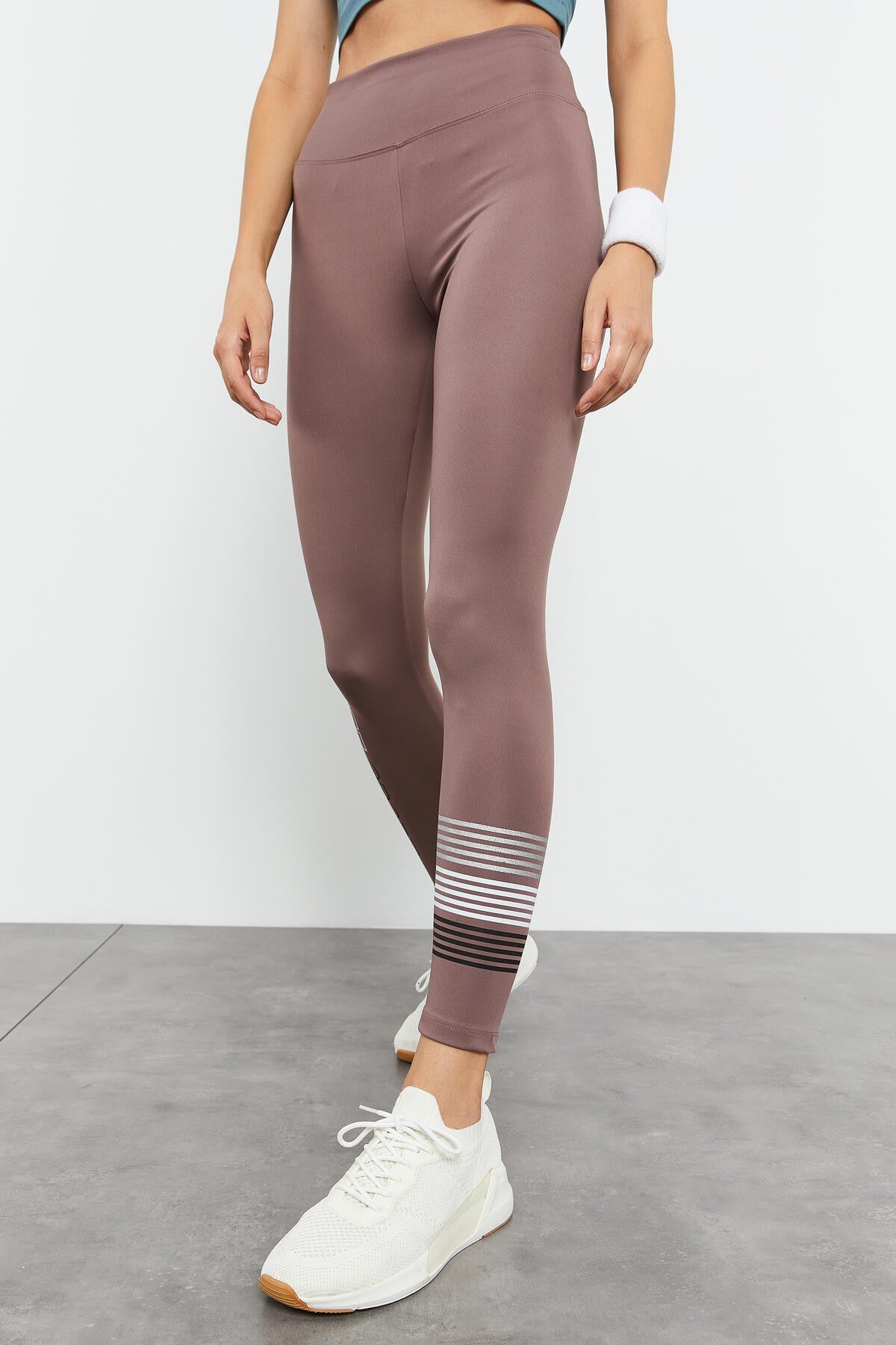 Gül Kurusu Yüksek Bel Yazı Baskılı Slim Fit Dar Paça Kadın Tayt - 94544