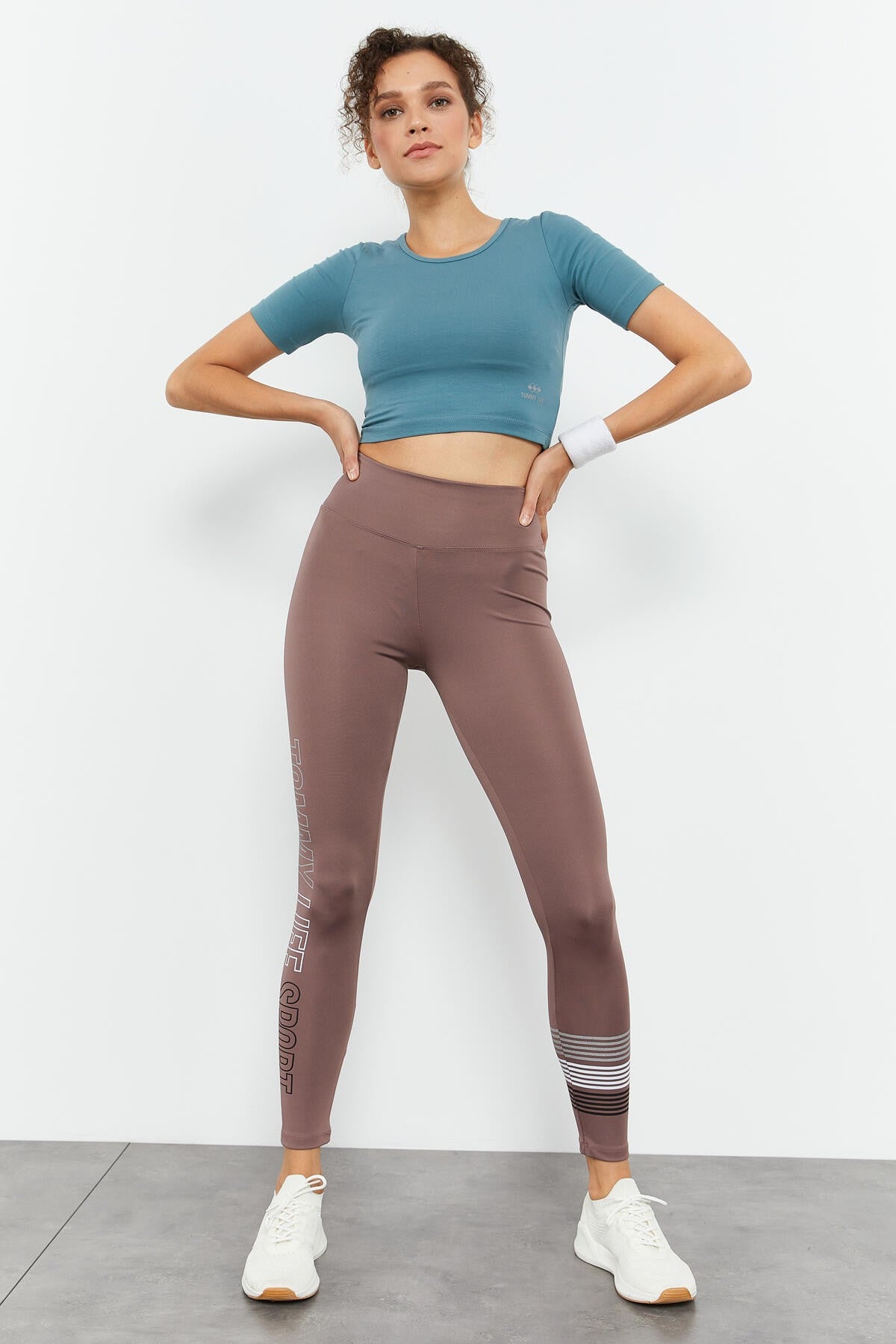 Gül Kurusu Yüksek Bel Yazı Baskılı Slim Fit Dar Paça Kadın Tayt - 94544