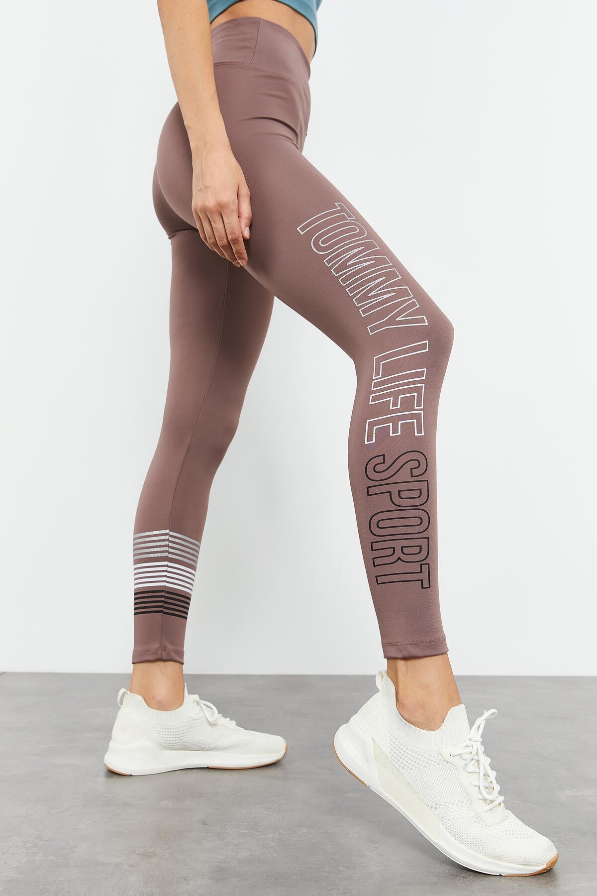 Gül Kurusu Yüksek Bel Yazı Baskılı Slim Fit Dar Paça Kadın Tayt - 94544