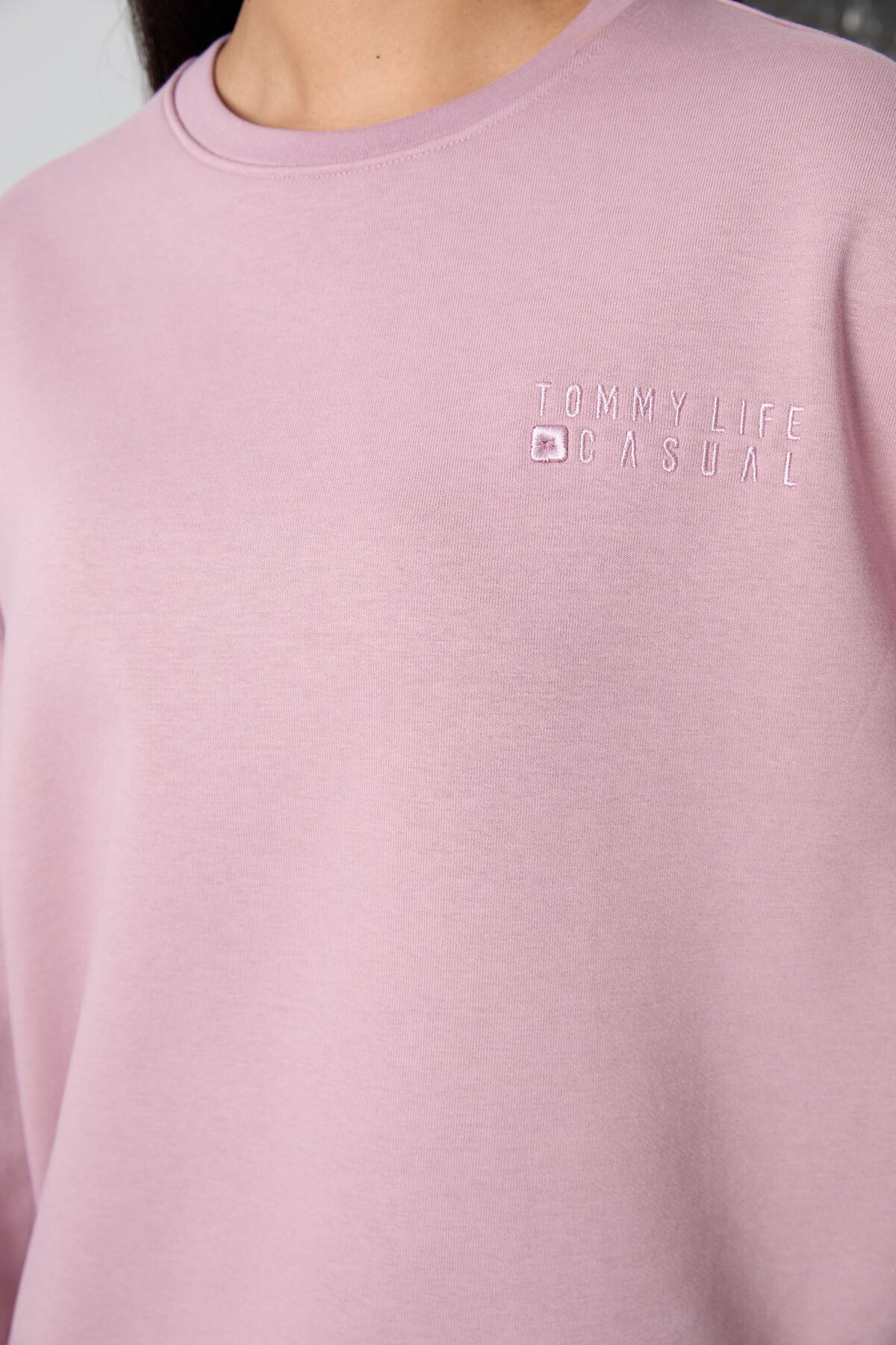 Gül Kurusu Basic Pamuklu O Yaka Oversize Lastik Paça Kadın Eşofman Takım - 95287