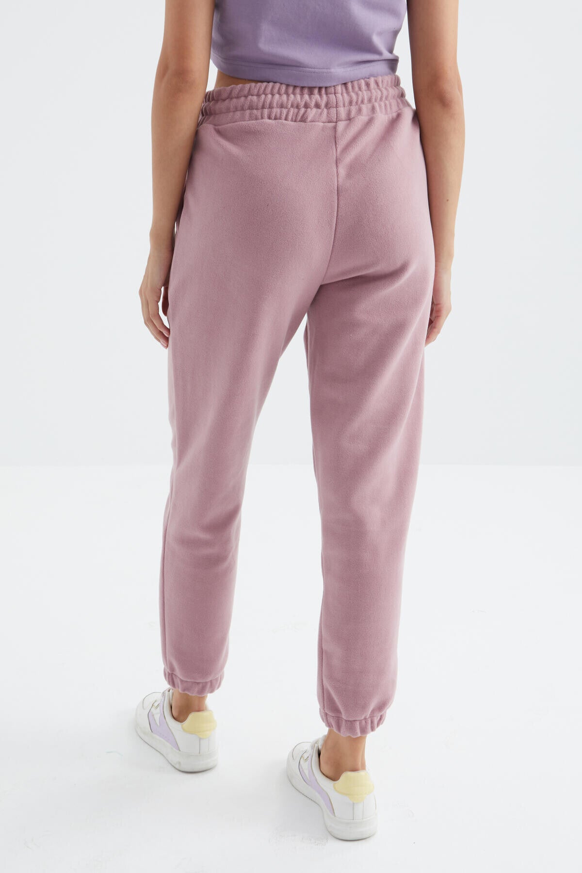 Gül Kurusu Yüksek Bel Basic Bağcıklı Jogger Polar Kadın Eşofman Alt - 94622