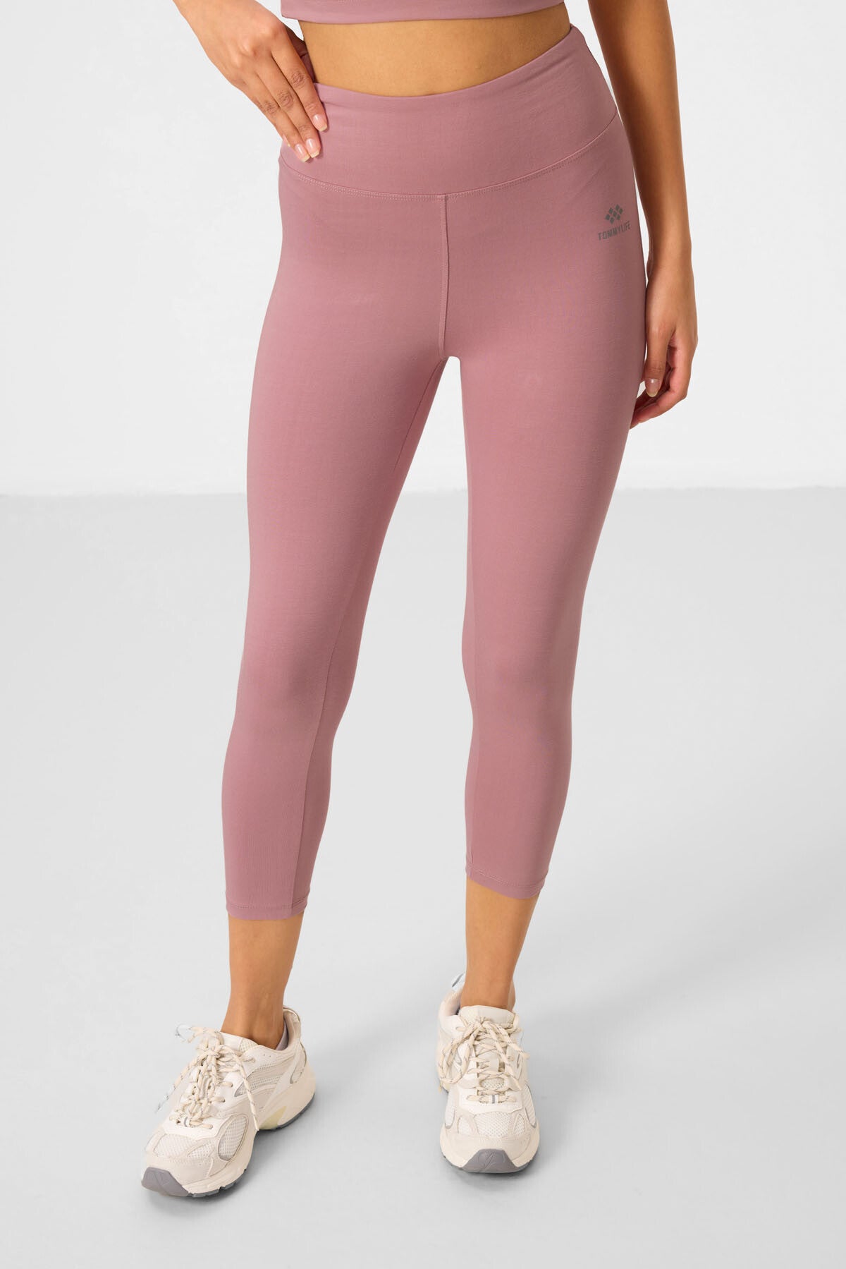 Gül Kurusu Yüksek Bel Kapri-Crop T-Shirt Slim Fit Kadın Tayt Takım - 95285