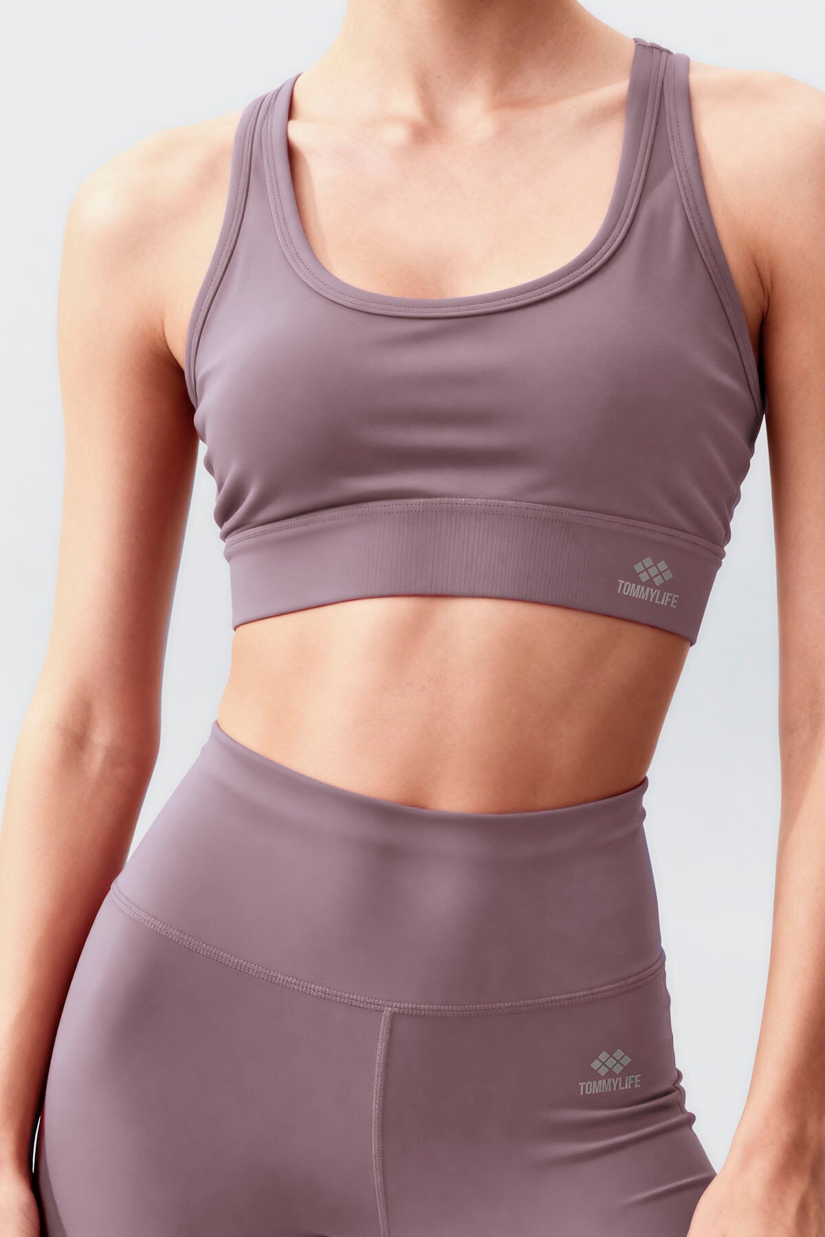 Gül Kurusu Yüksek Bel Toparlayıcı Çapraz Sırt Detaylı Slim Fit Kadın Tayt Takım - 95283