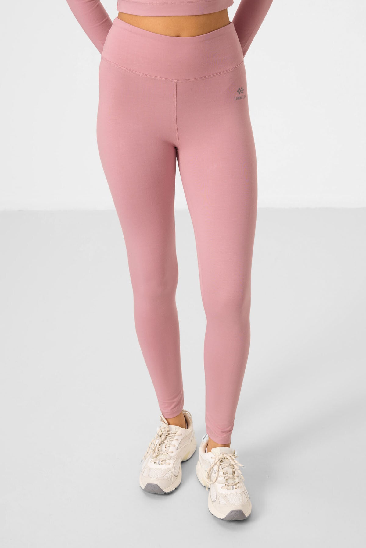 Gül Kurusu Yüksek Bel Uzun Kollu Slim Fit Crop Top Kadın Tayt Takım - 95286