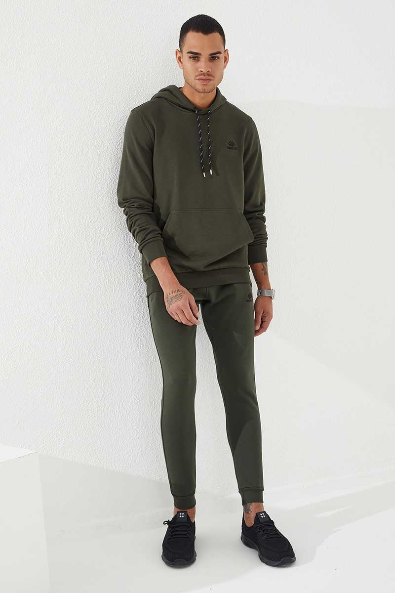 Haki Kanguru Cep Standart Kalıp Kapüşonlu Erkek Sweatshirt - 87872