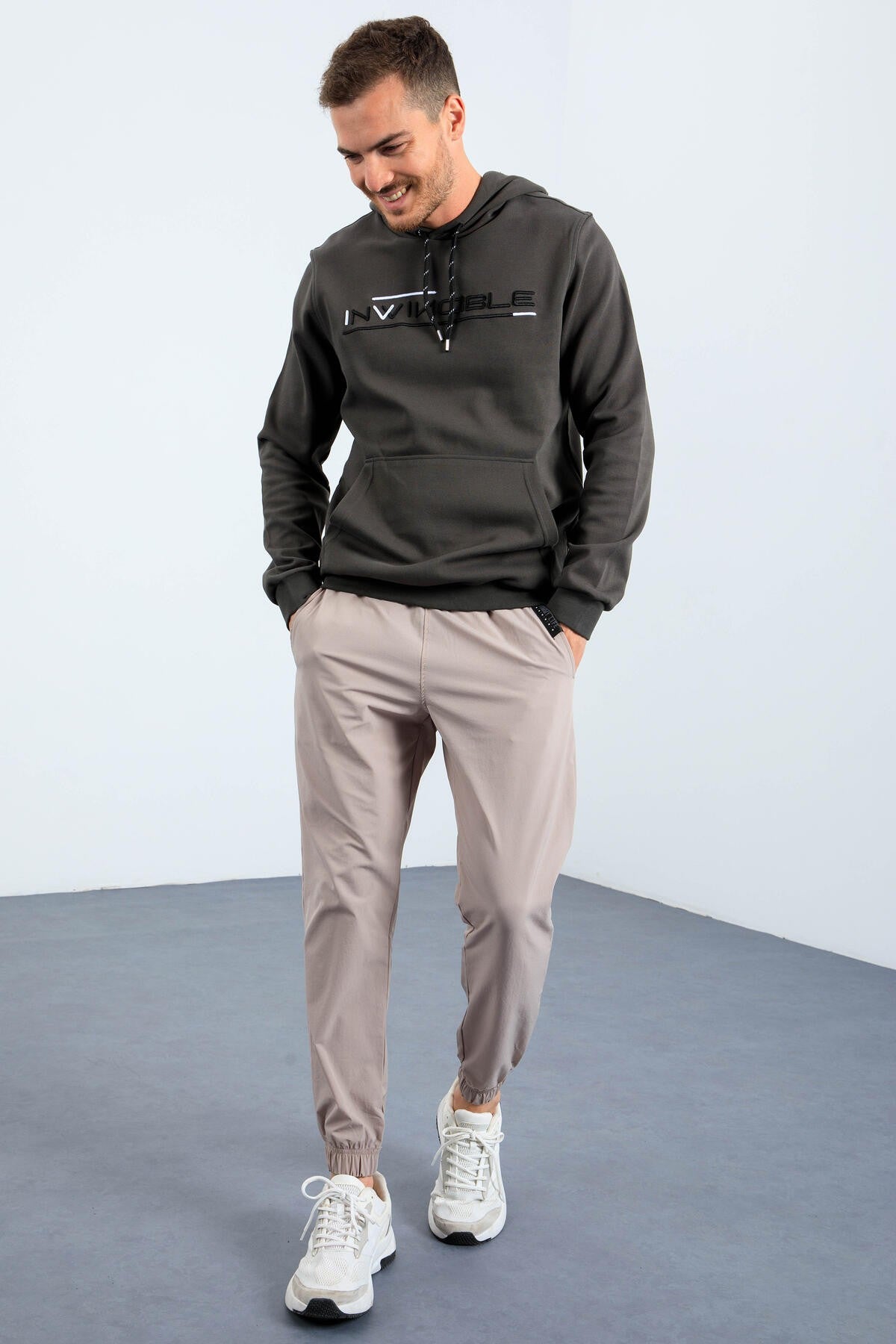 Haki Kanguru Cep Standart Kalıp Kapüşonlu Erkek Sweatshirt - 87883