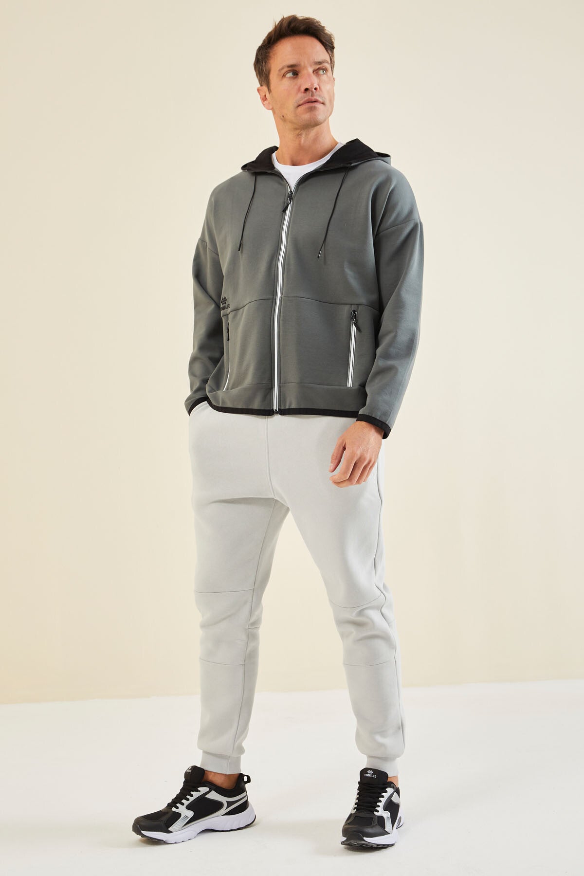 Haki Kapüşonlu  Gizli Cep Detaylı Erkek Sweatshirt - 88288