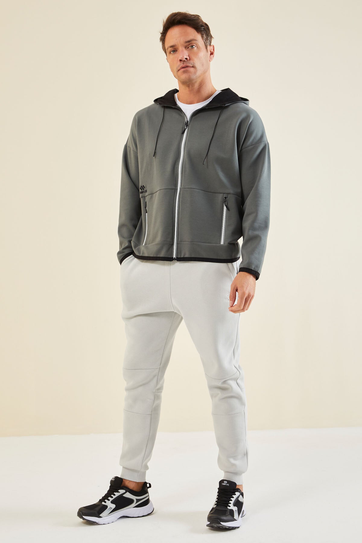 Haki Kapüşonlu  Gizli Cep Detaylı Erkek Sweatshirt - 88288