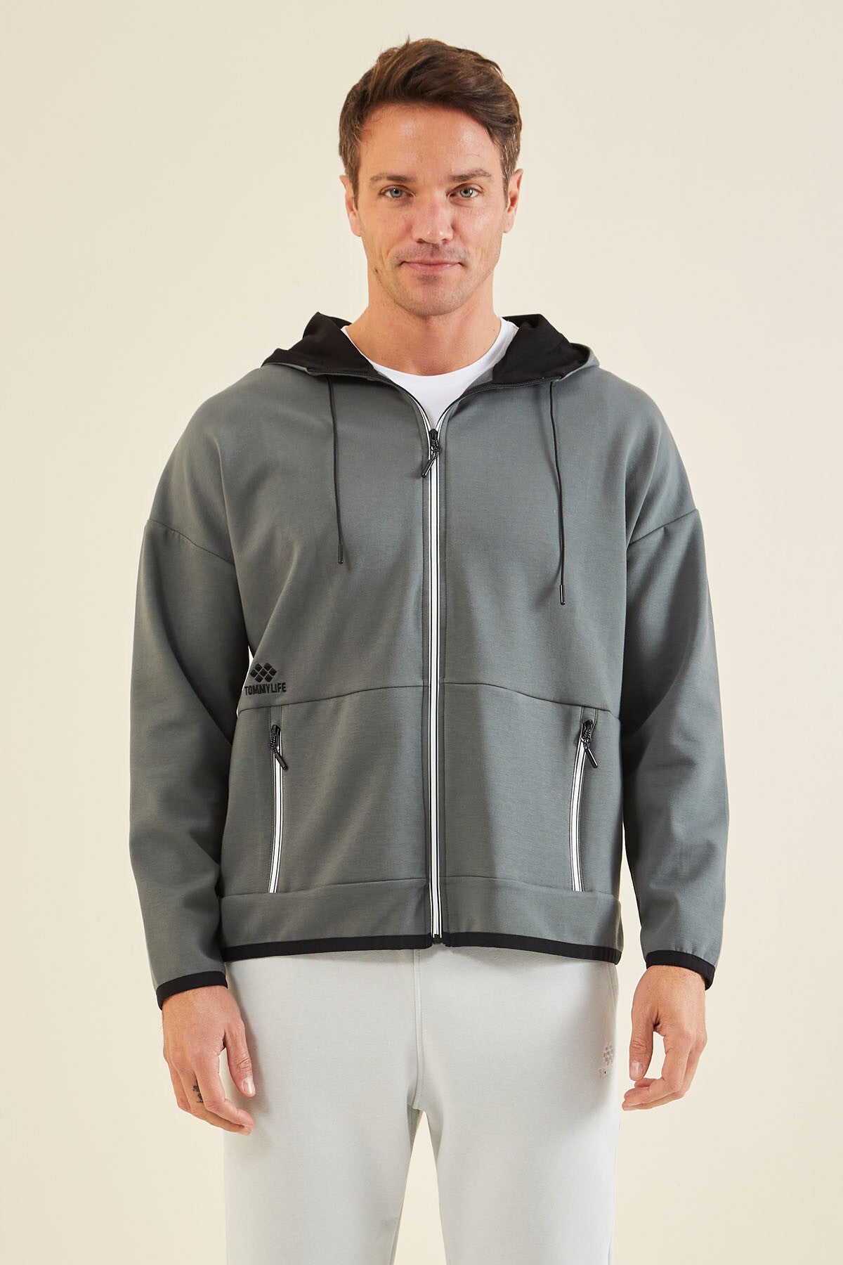 Haki Kapüşonlu  Gizli Cep Detaylı Erkek Sweatshirt - 88288