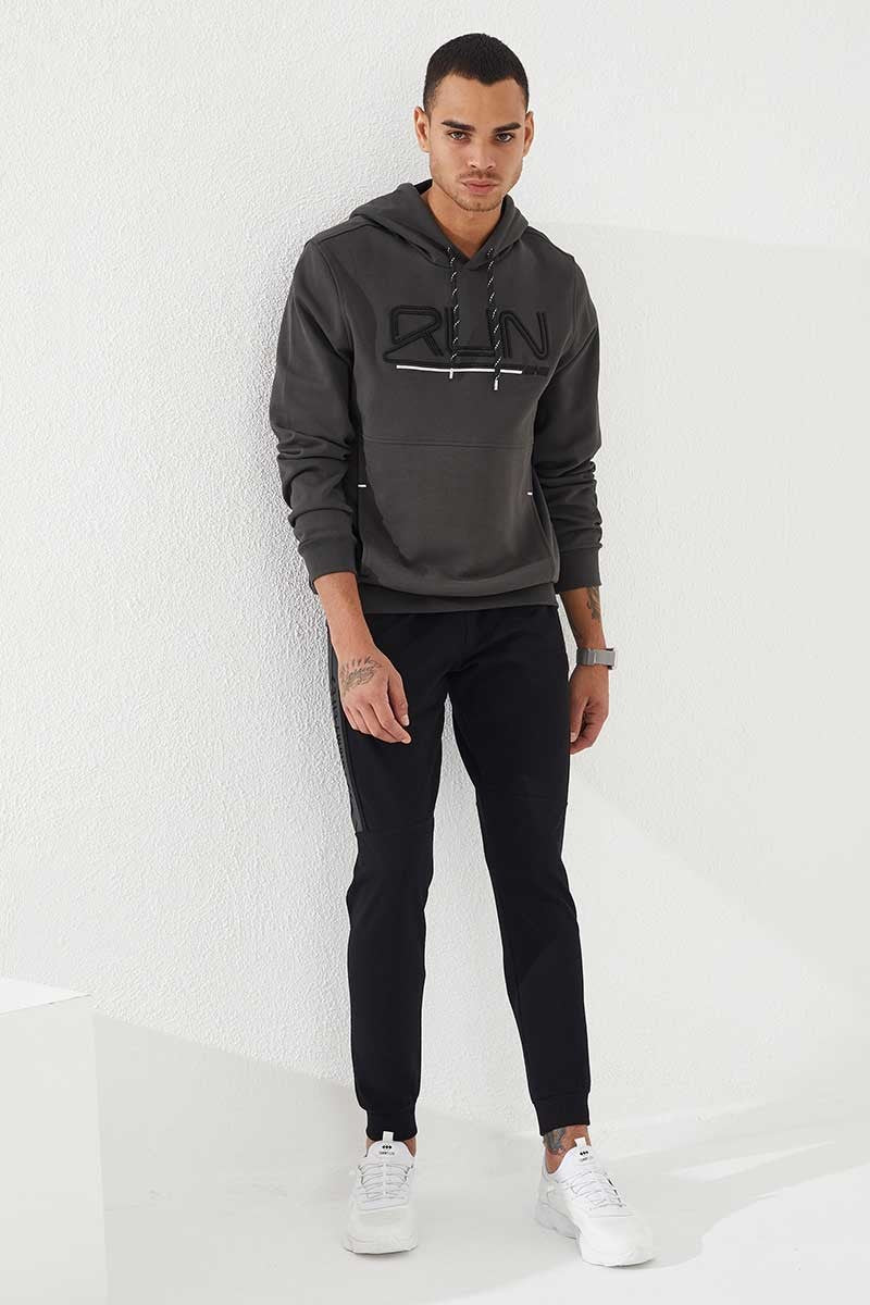 Haki Yazı Nakışlı Standart Kalıp Kapüşonlu Erkek Sweatshirt - 87887