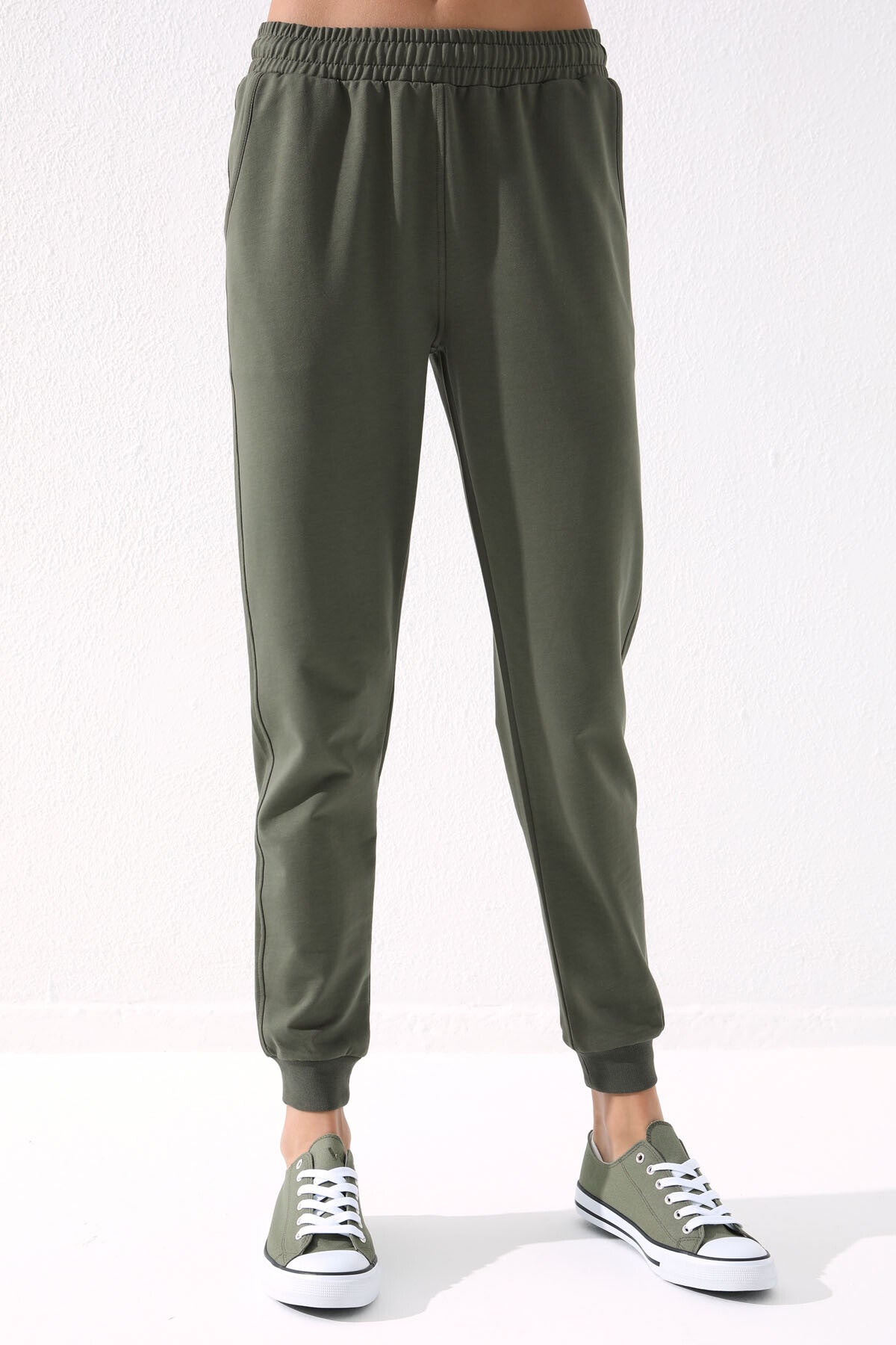 Haki Yüksek Bel Jogger Rahat Form Manşetli Kadın Eşofman Alt - 94561