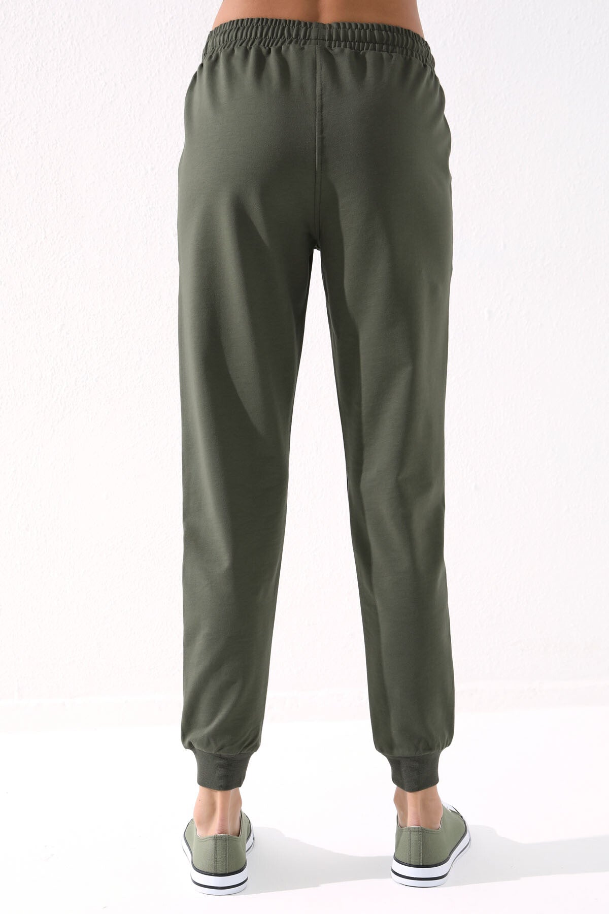 Haki Yüksek Bel Jogger Rahat Form Manşetli Kadın Eşofman Alt - 94561