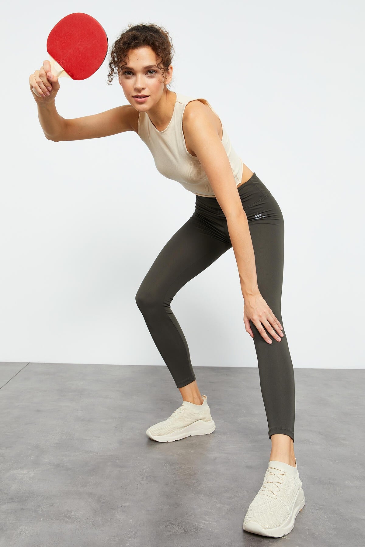 Haki Yüksek Bel Streç Slim Fit Dar Paça Kadın Tayt - 94545