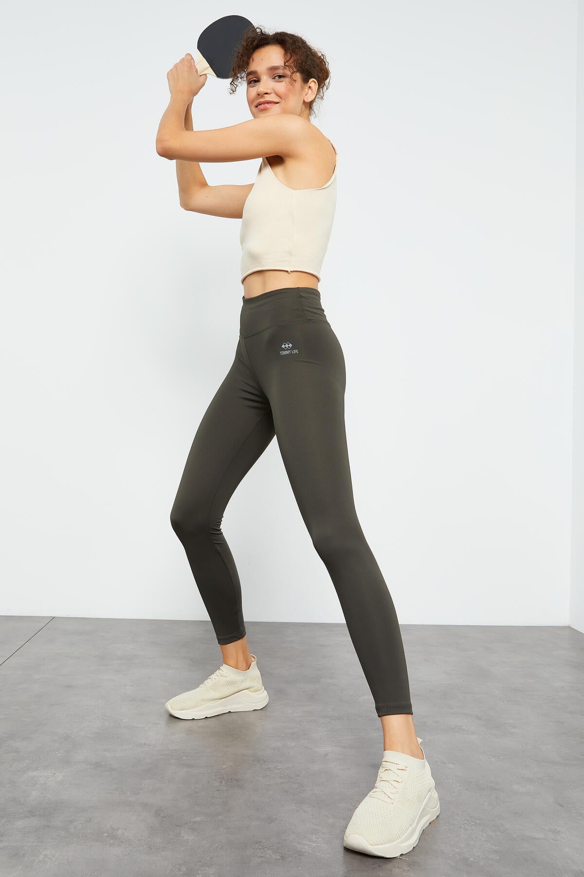 Haki Yüksek Bel Streç Slim Fit Dar Paça Kadın Tayt - 94545