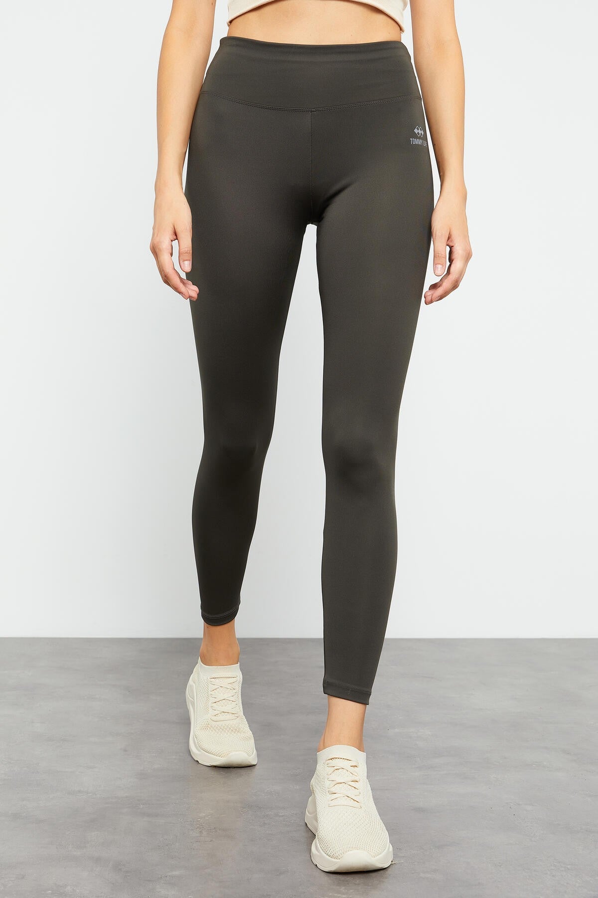 Haki Yüksek Bel Streç Slim Fit Dar Paça Kadın Tayt - 94545