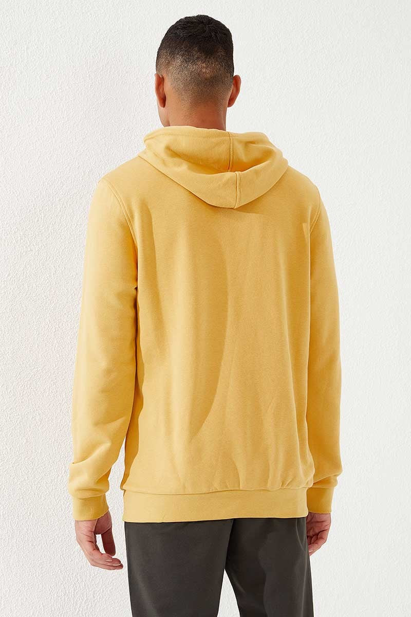 Hardal Kanguru Cep Standart Kalıp Kapüşonlu Erkek Sweatshirt - 87872