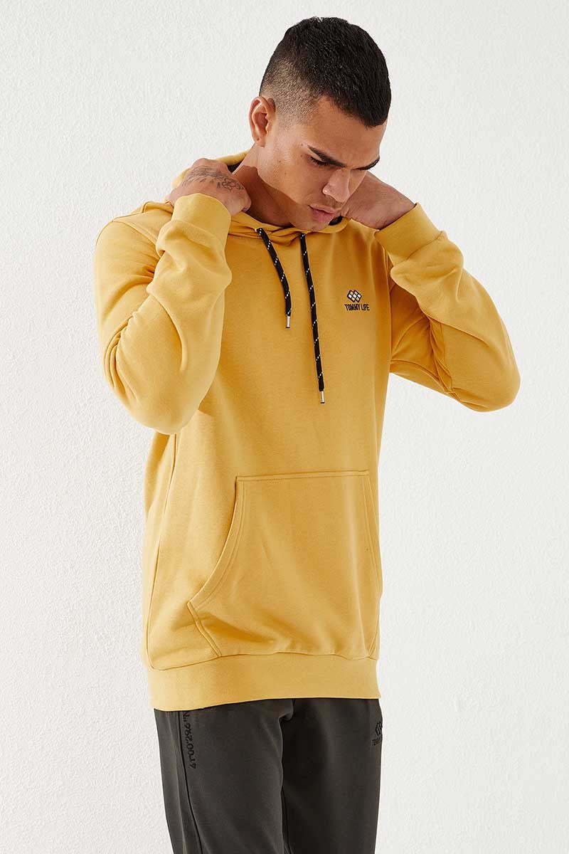 Hardal Kanguru Cep Standart Kalıp Kapüşonlu Erkek Sweatshirt - 87872