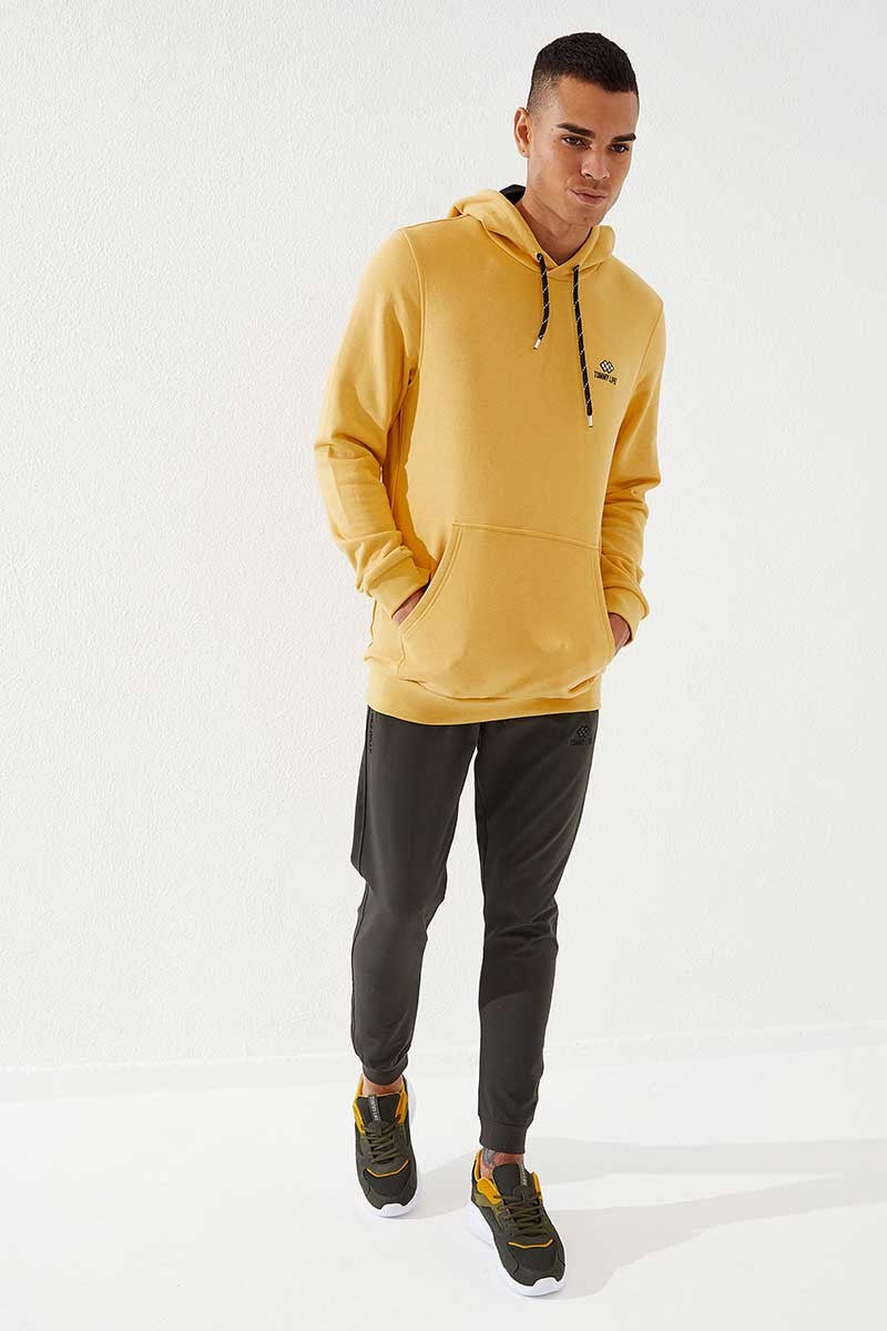 Hardal Kanguru Cep Standart Kalıp Kapüşonlu Erkek Sweatshirt - 87872