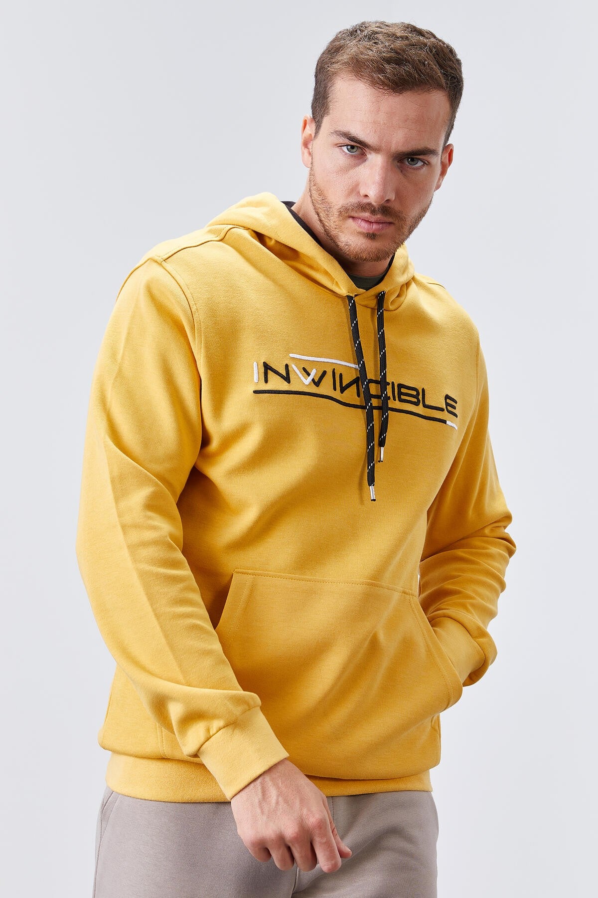 Hardal Kanguru Cep Standart Kalıp Kapüşonlu Erkek Sweatshirt - 87883