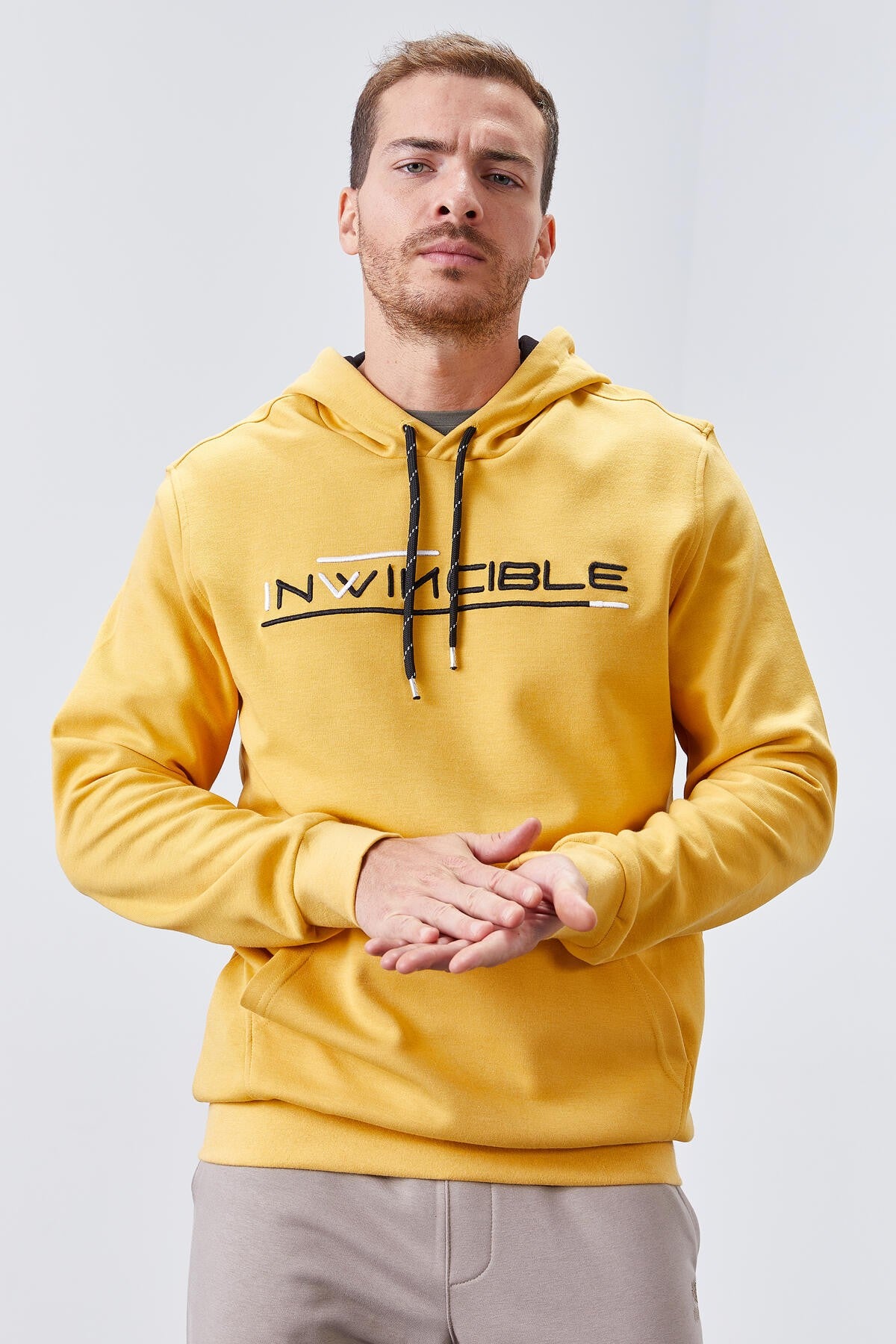 Hardal Kanguru Cep Standart Kalıp Kapüşonlu Erkek Sweatshirt - 87883