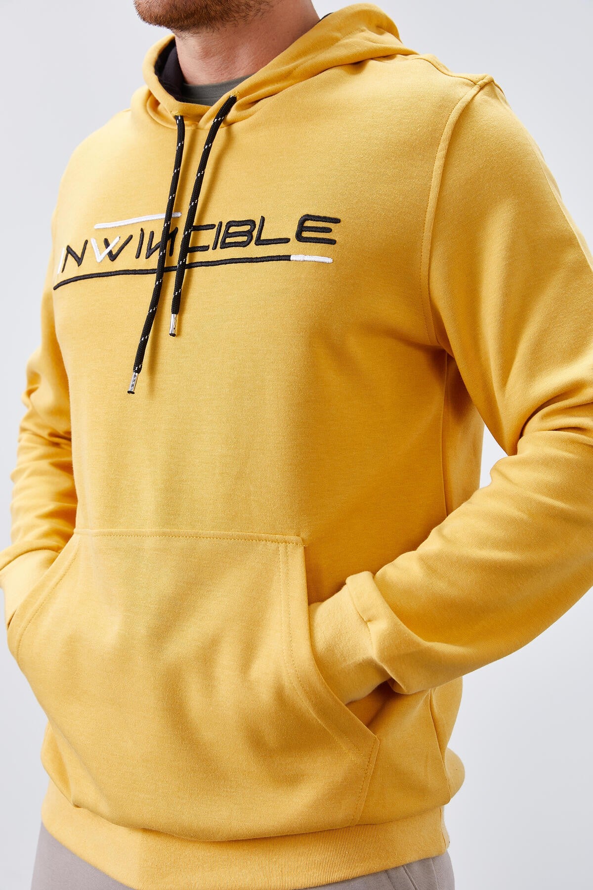 Hardal Kanguru Cep Standart Kalıp Kapüşonlu Erkek Sweatshirt - 87883