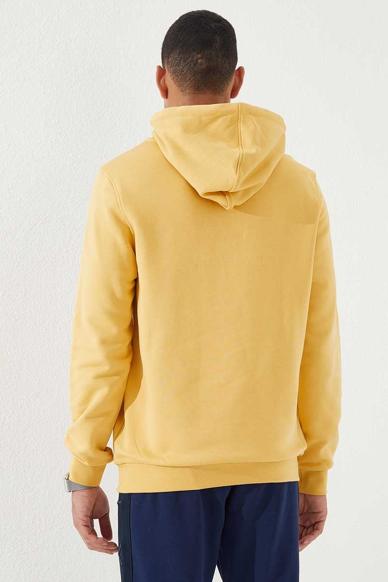 Hardal Nakışlı Kanguru Cep Standart Kalıp Kapüşonlu Erkek Sweatshirt - 87839
