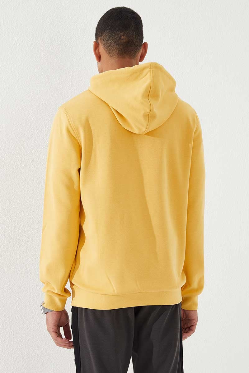 Hardal Yazı Nakışlı Standart Kalıp Kapüşonlu Erkek Sweatshirt - 87887