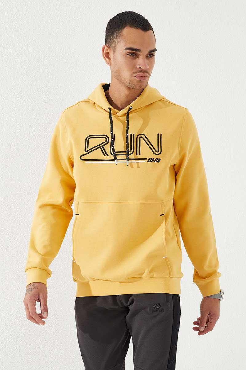 Hardal Yazı Nakışlı Standart Kalıp Kapüşonlu Erkek Sweatshirt - 87887