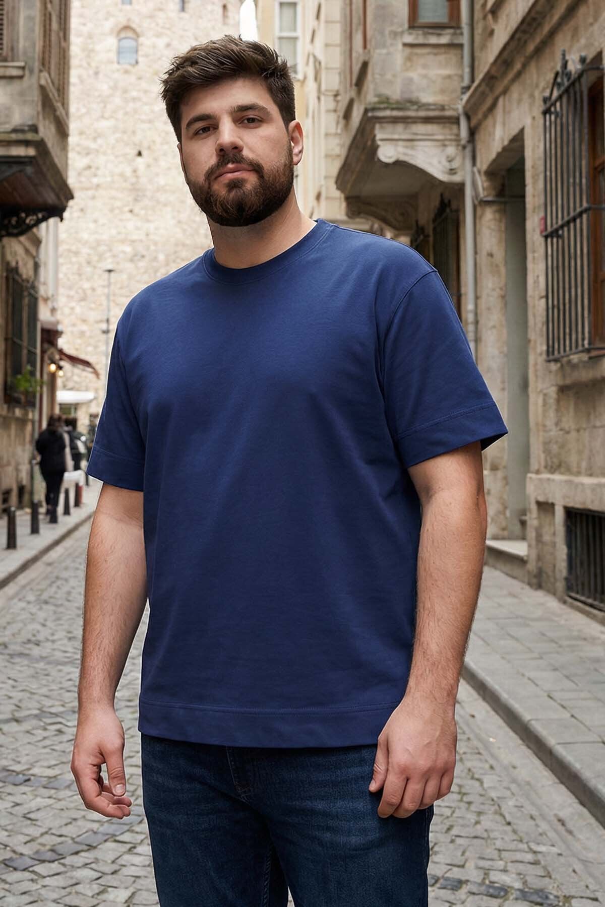 İndigo Basic Kısa Kol O Yaka Büyük Beden Erkek T-Shirt - 88072