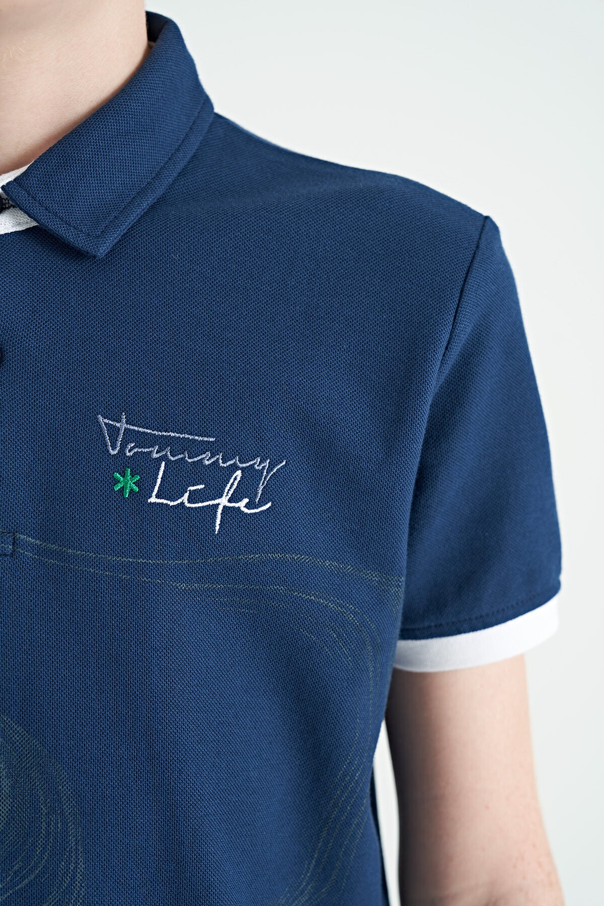 İndigo Baskı Detaylı Standart Kalıp Polo Yaka Erkek Çocuk T-Shirt - 11165