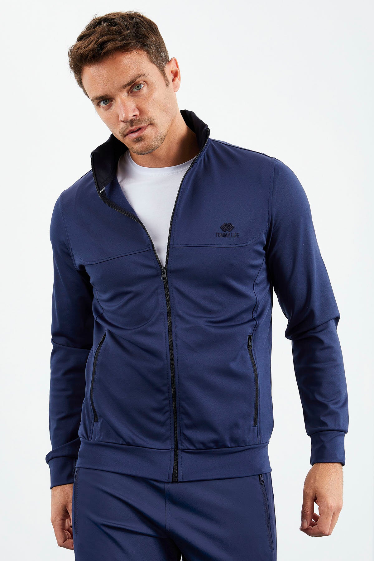 İndigo Dik Yaka Fermuarlı Standart Kalıp Manşetli Erkek Eşofman Takım - 85160