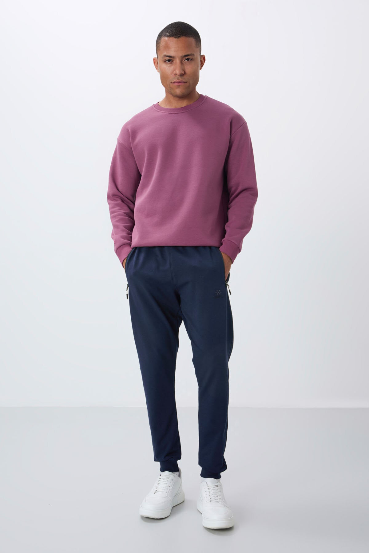 İndigo Fermuar Cepli Standart Kalıp Jogger Erkek Eşofman Alt - 84651
